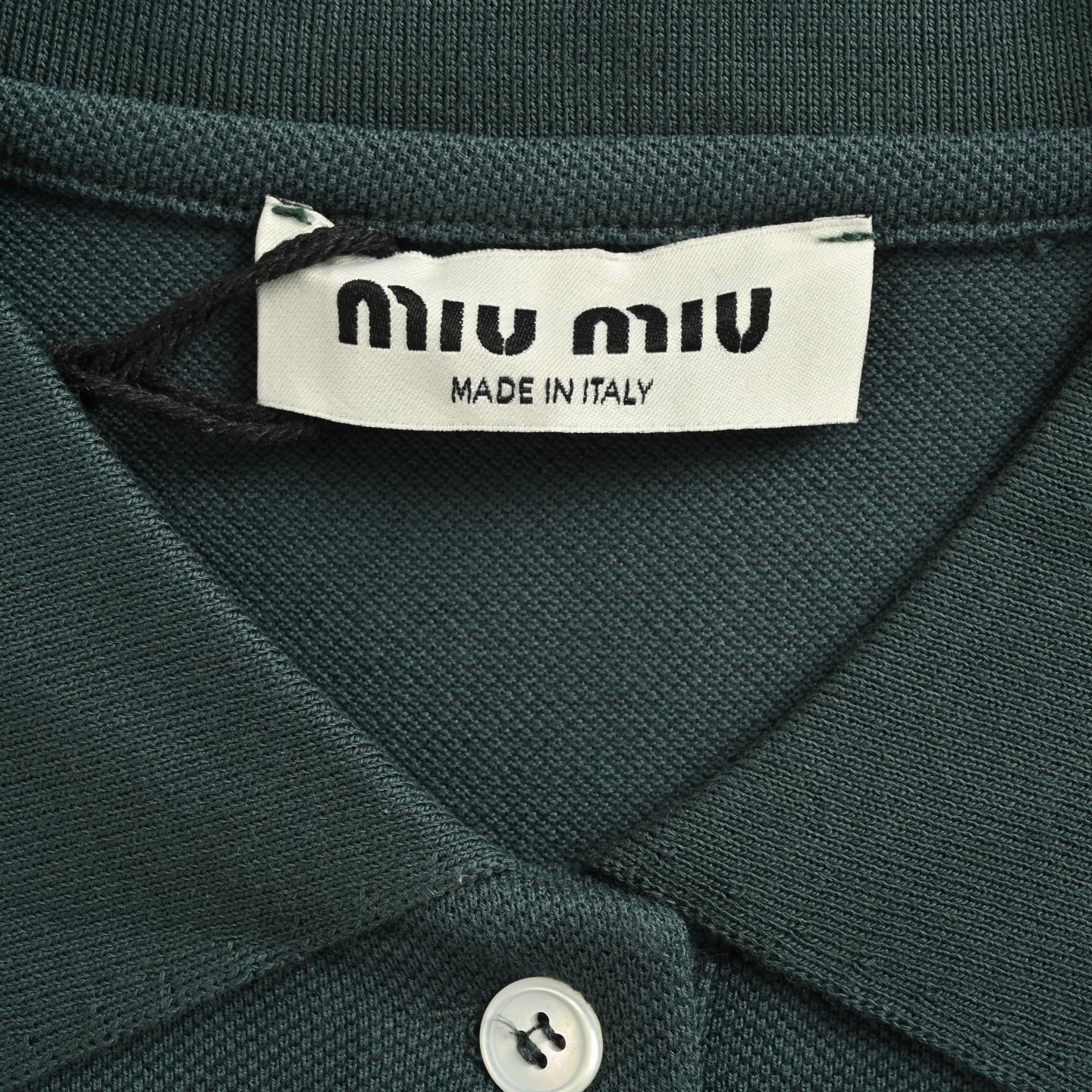 MiuMiu/缪缪 墨绿字母珠地布Polo长袖