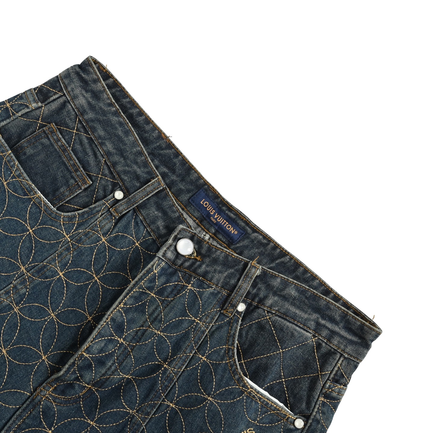 Louis Vuitton & Nigo 联名款圆环全绣工装七分牛仔短裤