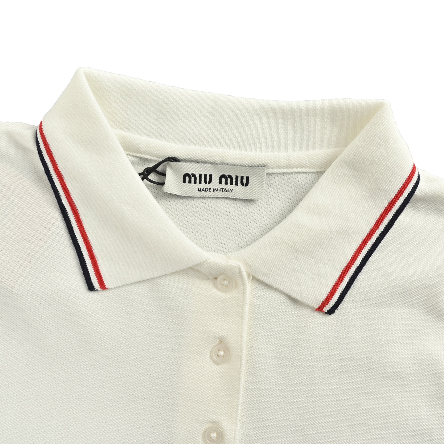 Miu Miu/缪缪 25Fw 撞色翻领字母刺绣长袖T恤白色