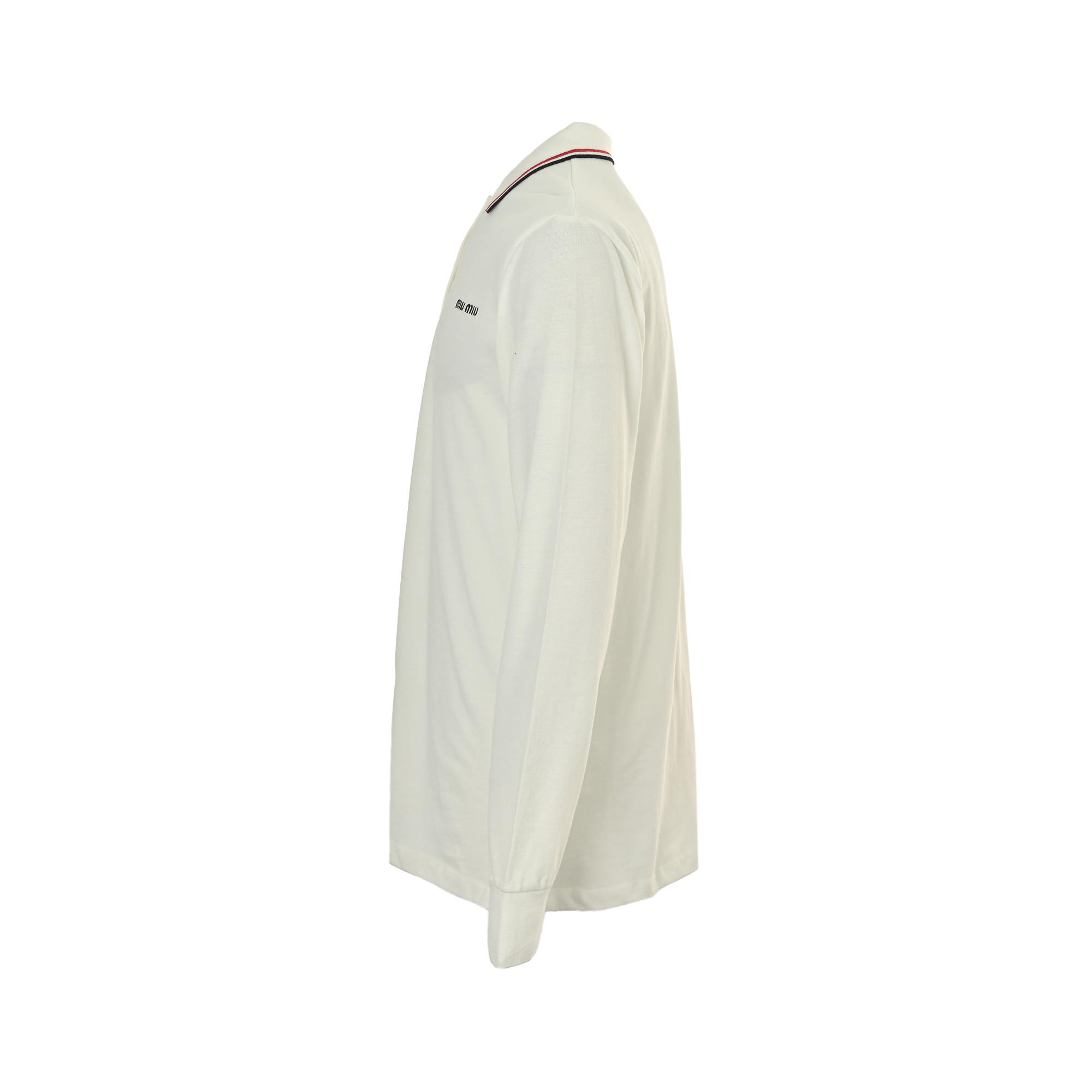 Miu Miu/缪缪 25Fw 撞色翻领字母刺绣长袖T恤白色