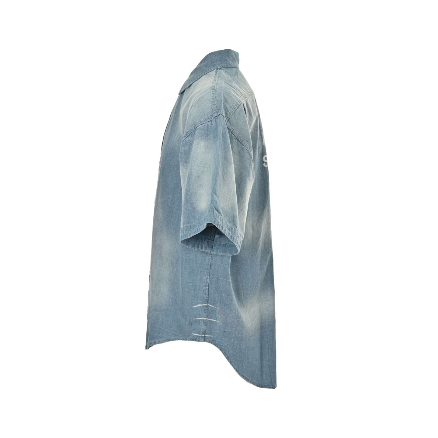 Acne Studios 25ss AC做旧字母LOGO牛仔短袖衬衫 洗水蓝 洗水褪色 喷马骝猫须做旧