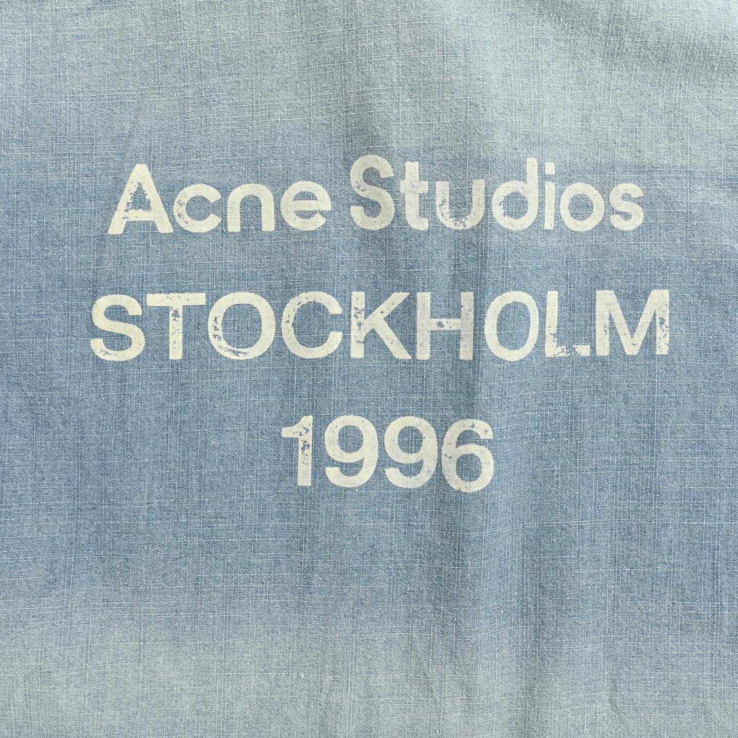 Acne Studios 25ss AC做旧字母LOGO牛仔短袖衬衫 洗水蓝 洗水褪色 喷马骝猫须做旧