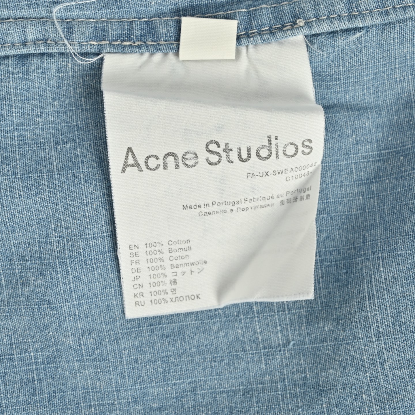 Acne Studios 25ss AC做旧字母LOGO牛仔短袖衬衫 洗水蓝 洗水褪色 喷马骝猫须做旧
