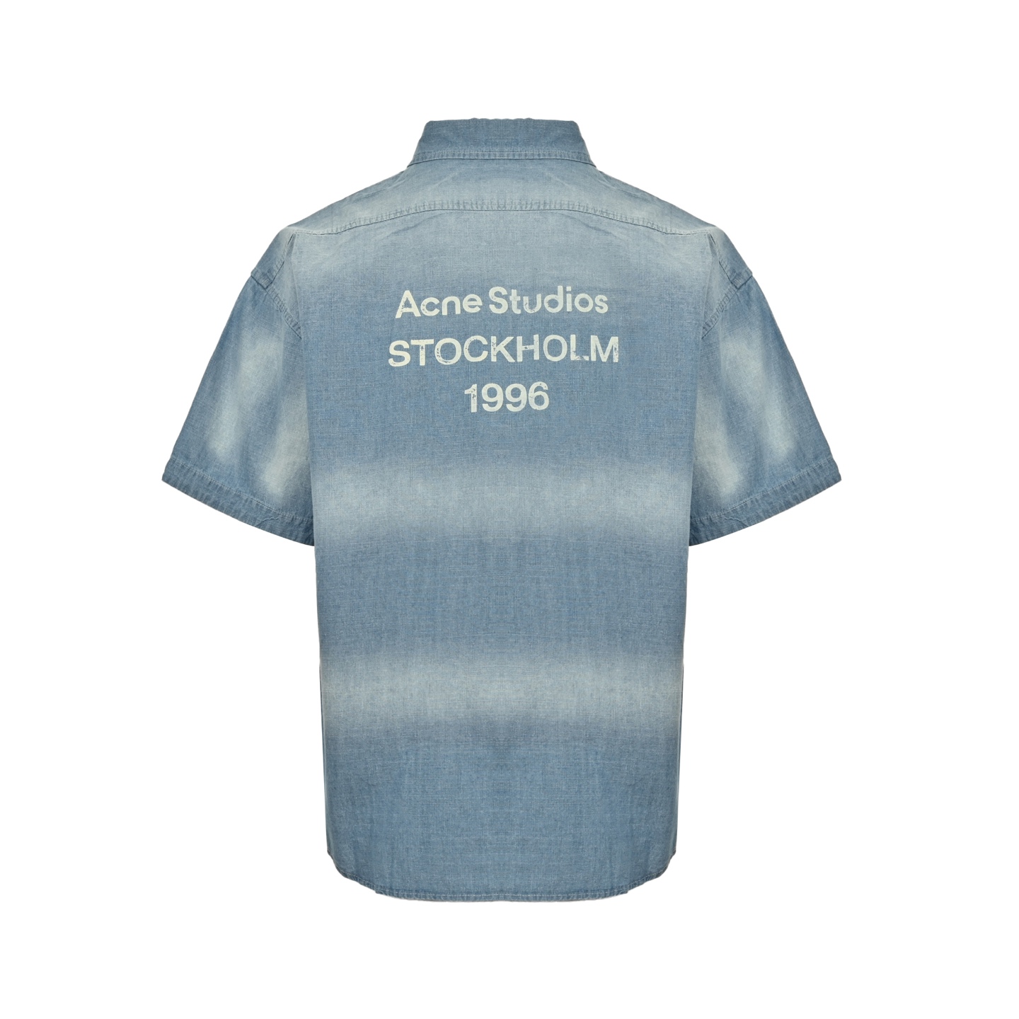 Acne Studios 25ss AC做旧字母LOGO牛仔短袖衬衫 洗水蓝 洗水褪色 喷马骝猫须做旧