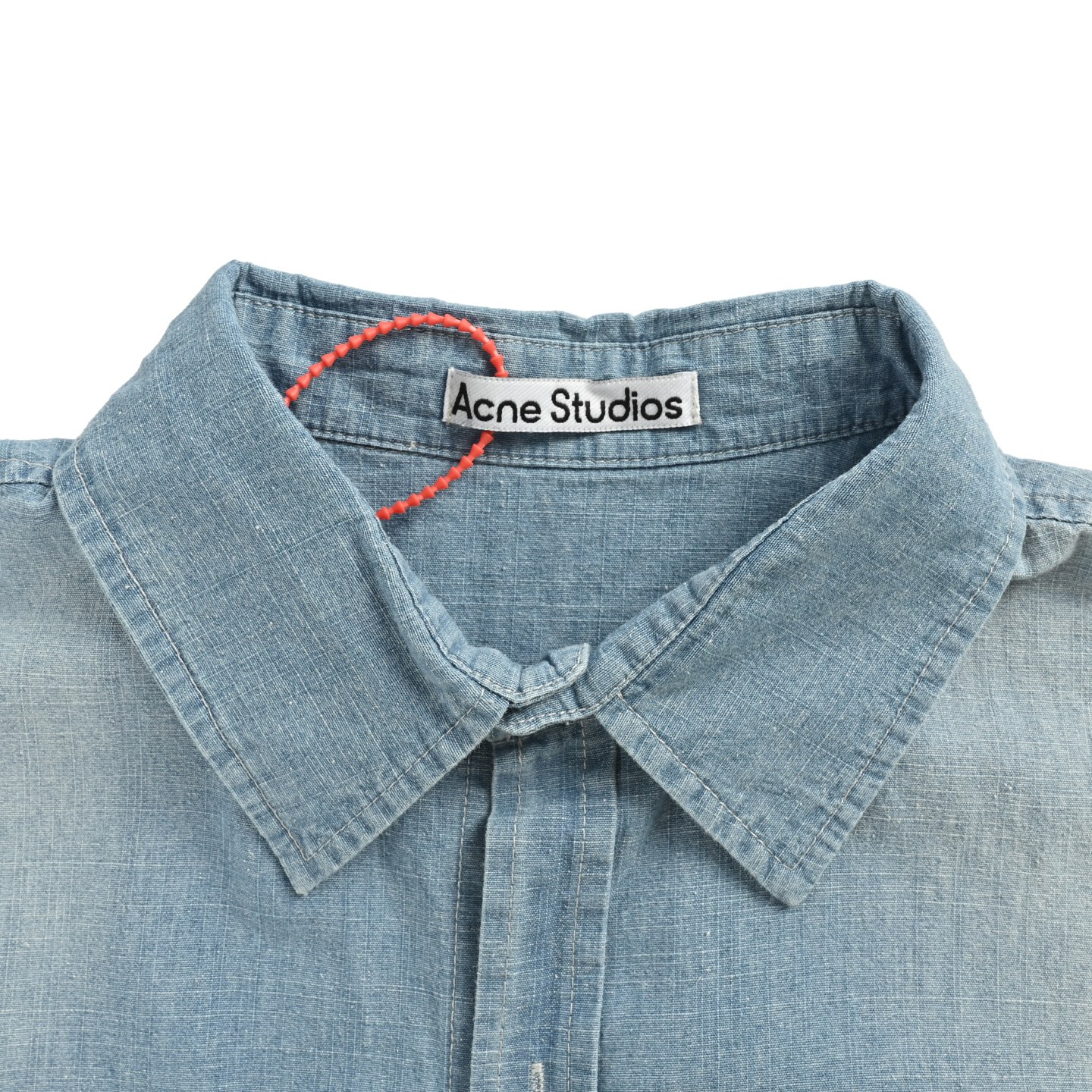 Acne Studios 25ss AC做旧字母LOGO牛仔短袖衬衫 洗水蓝 洗水褪色 喷马骝猫须做旧