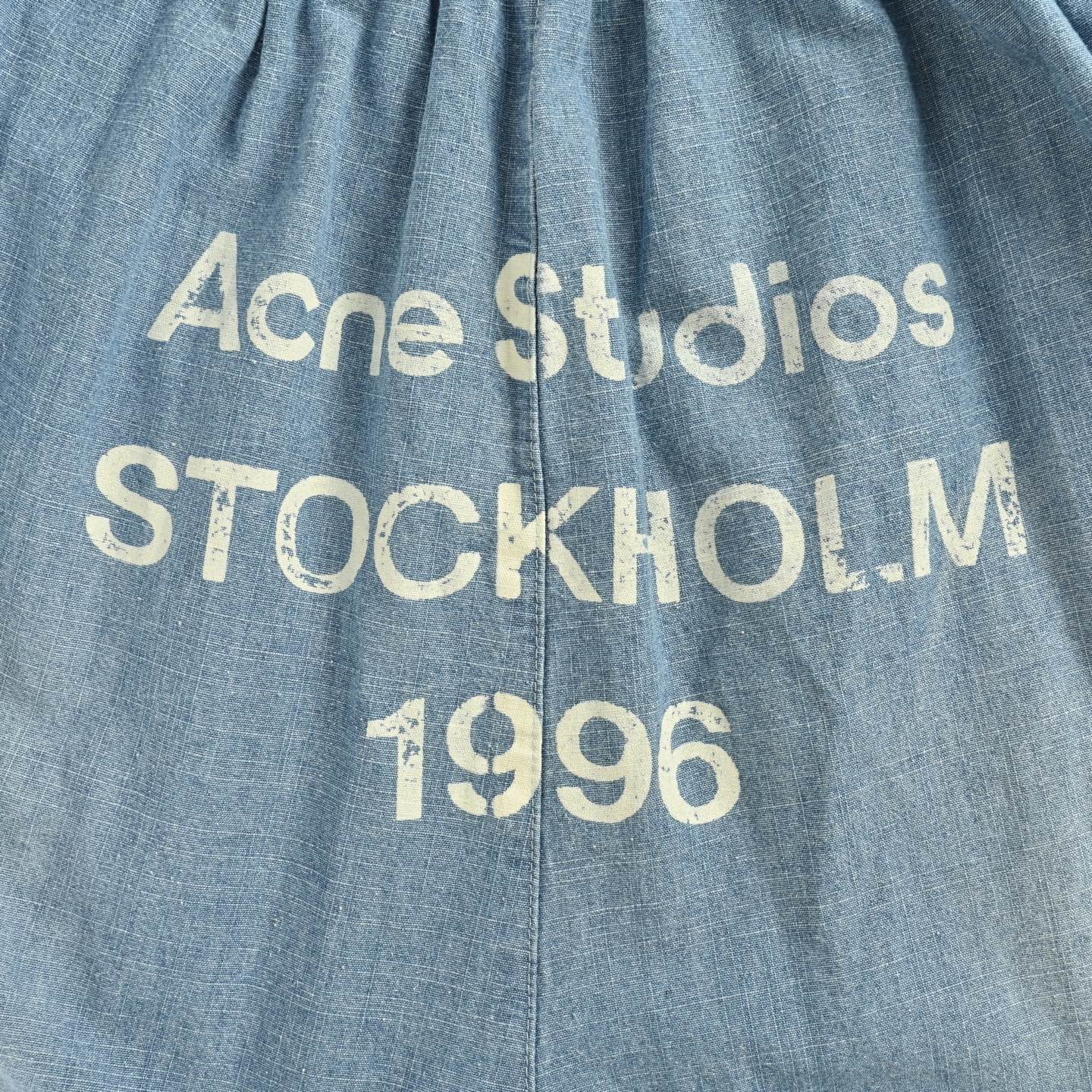 Acne Studios 25ss AC做旧字母LOGO牛仔短裤 洗水蓝 洗水褪色 喷马骝猫须做旧