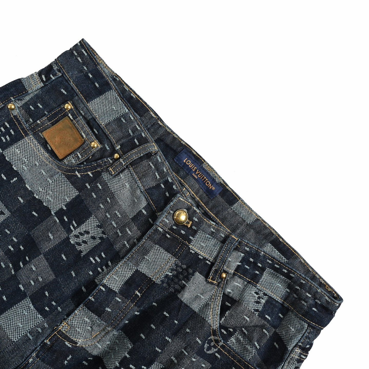 Louis Vuitton &NigoLV联名款补丁马赛克格子套装牛仔裤