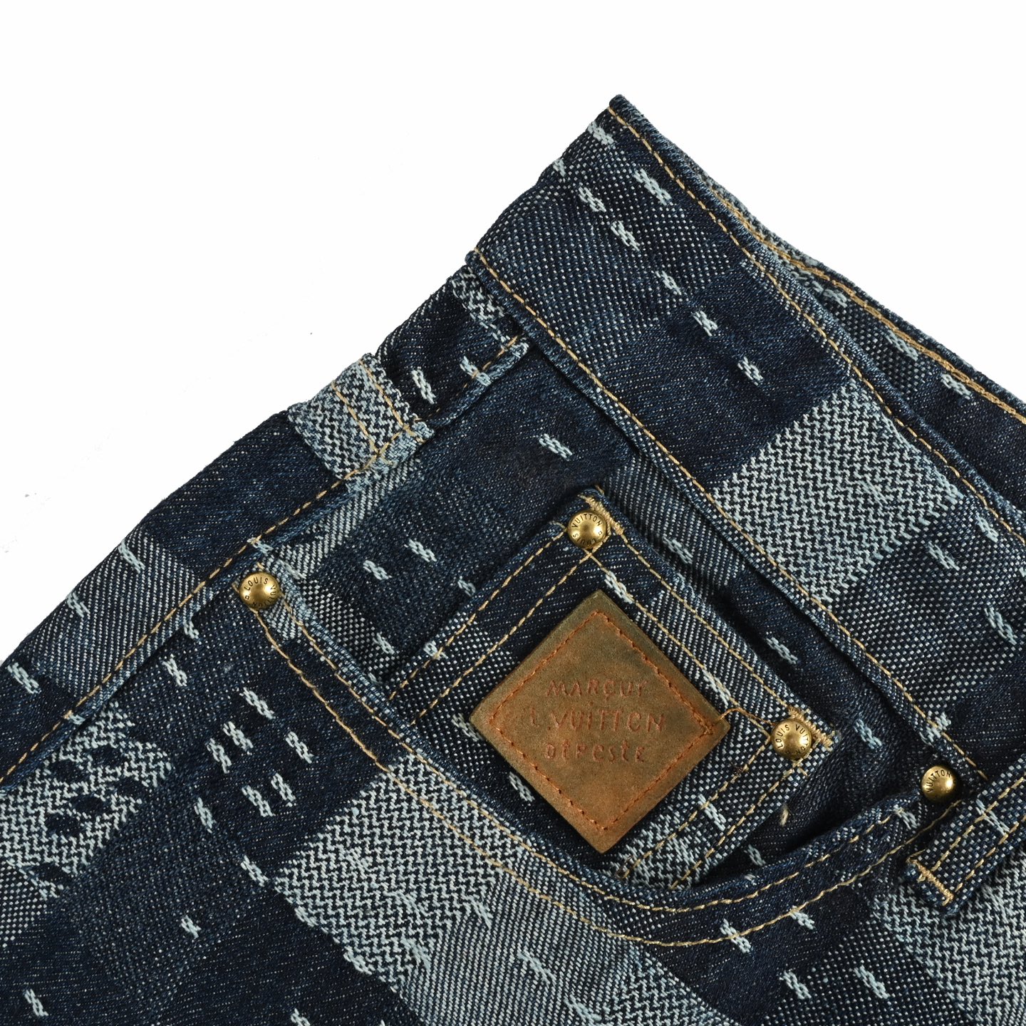 Louis Vuitton &NigoLV联名款补丁马赛克格子套装牛仔裤