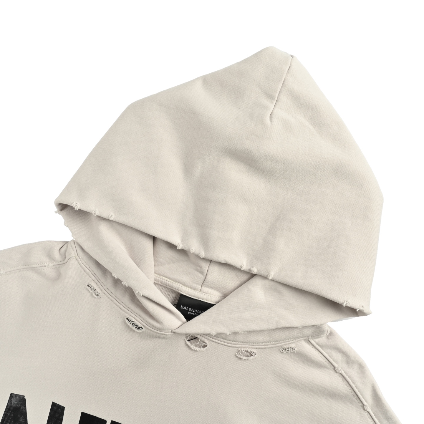 Balenciaga/巴黎世家 25Fw 美纹纸胶带连帽卫衣 巴黎世家/做破美纹纸字母连帽卫衣宽松版型 男女同款 铁塔米色