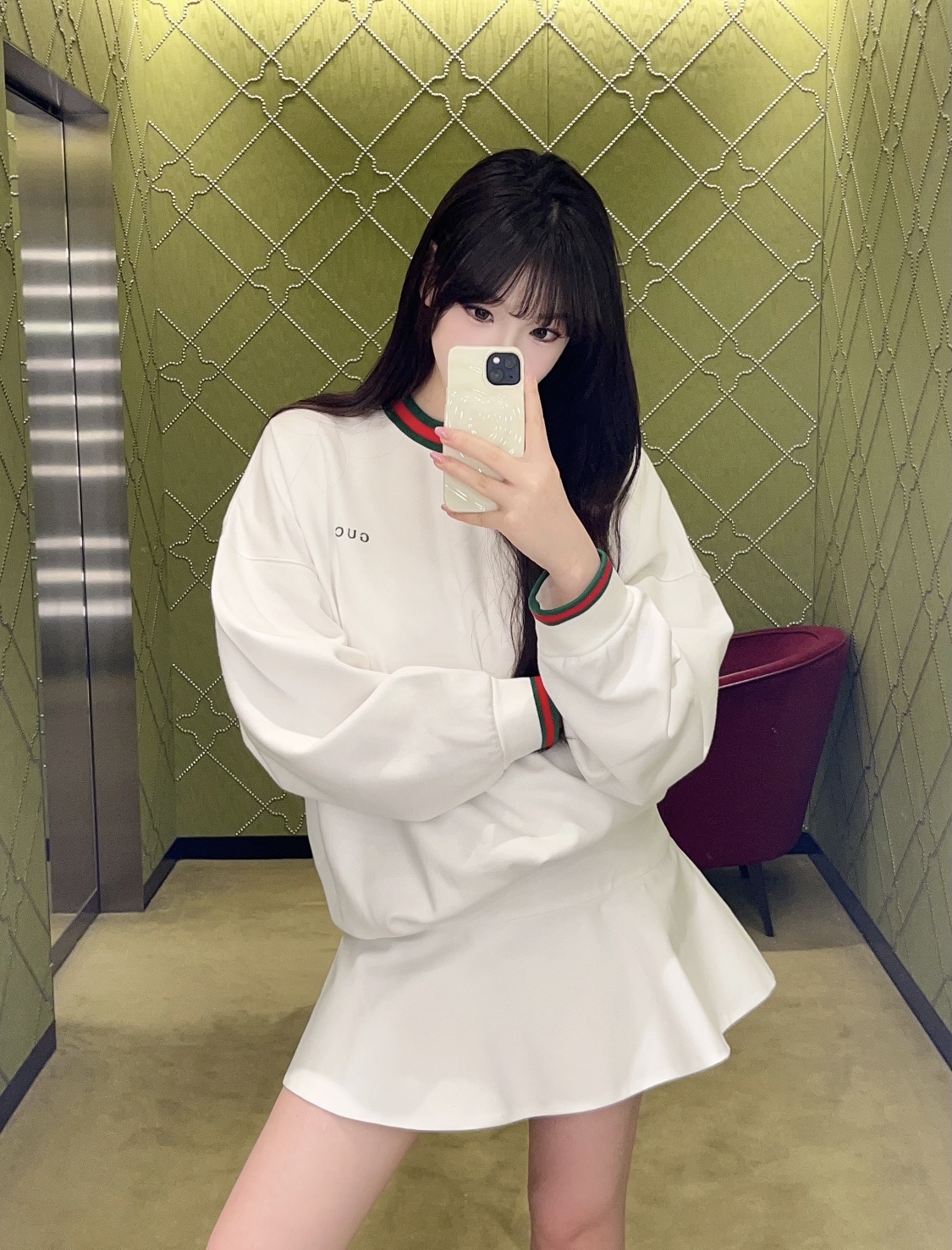 Gucci/古驰 25Fw 刺绣小标红绿螺纹圆领卫衣上身效果#
