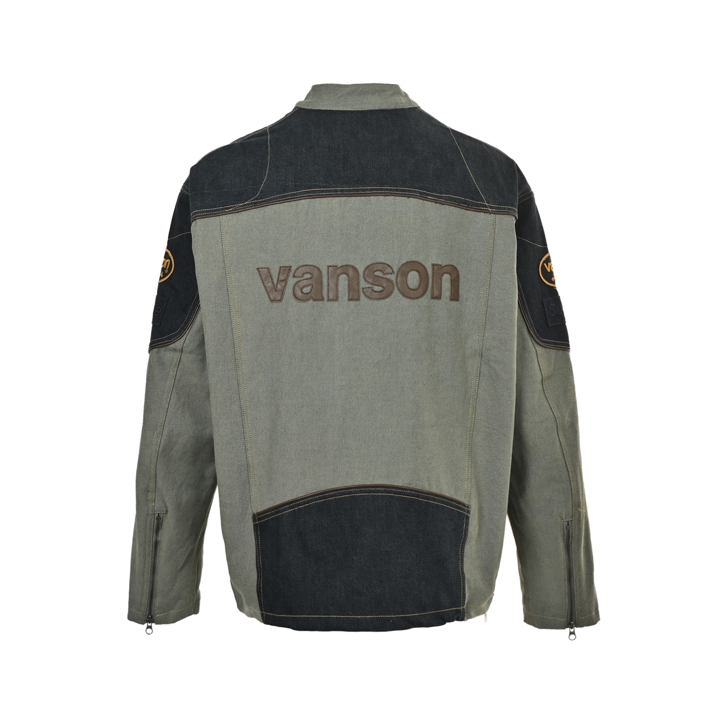 Supreme 三方联名皮革徽标贴花拉链拼接美式夹克外套黑色 白色 牛仔咖色-莆田鞋,莆田鞋货源,高仿鞋,高仿鞋货源,安福档口,莆田高仿鞋,莆田鞋批发,高仿鞋批发,莆田高仿运动鞋,高仿运动鞋,莆田运动鞋 Supreme 三方联名皮革徽标贴花拉链拼接美式夹克外套黑色 白色 牛仔咖色