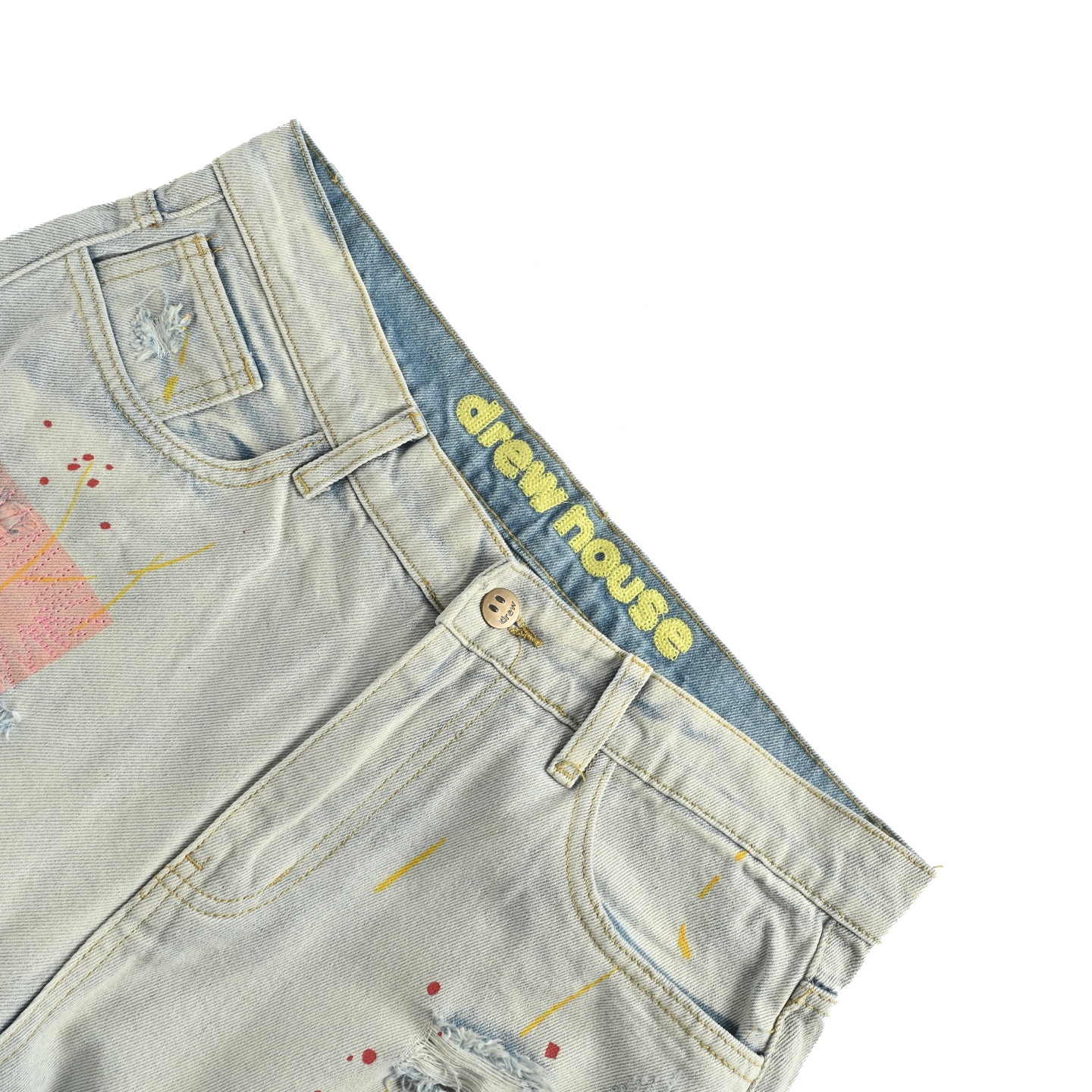 Drew House 泰迪笑脸破洞牛仔裤 蓝-Chinese UA Cheap High Quatity Brand Clothes Bags handbags Sneakers wholesale wholesaler seller from China Factory suppliers Fashion Clothing Shoes best Quality Beautiful Price Drew House 泰迪笑脸破洞牛仔裤 蓝