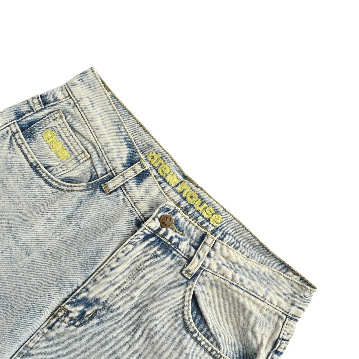 Drew House 笑脸数码图片贴布拼接牛仔裤