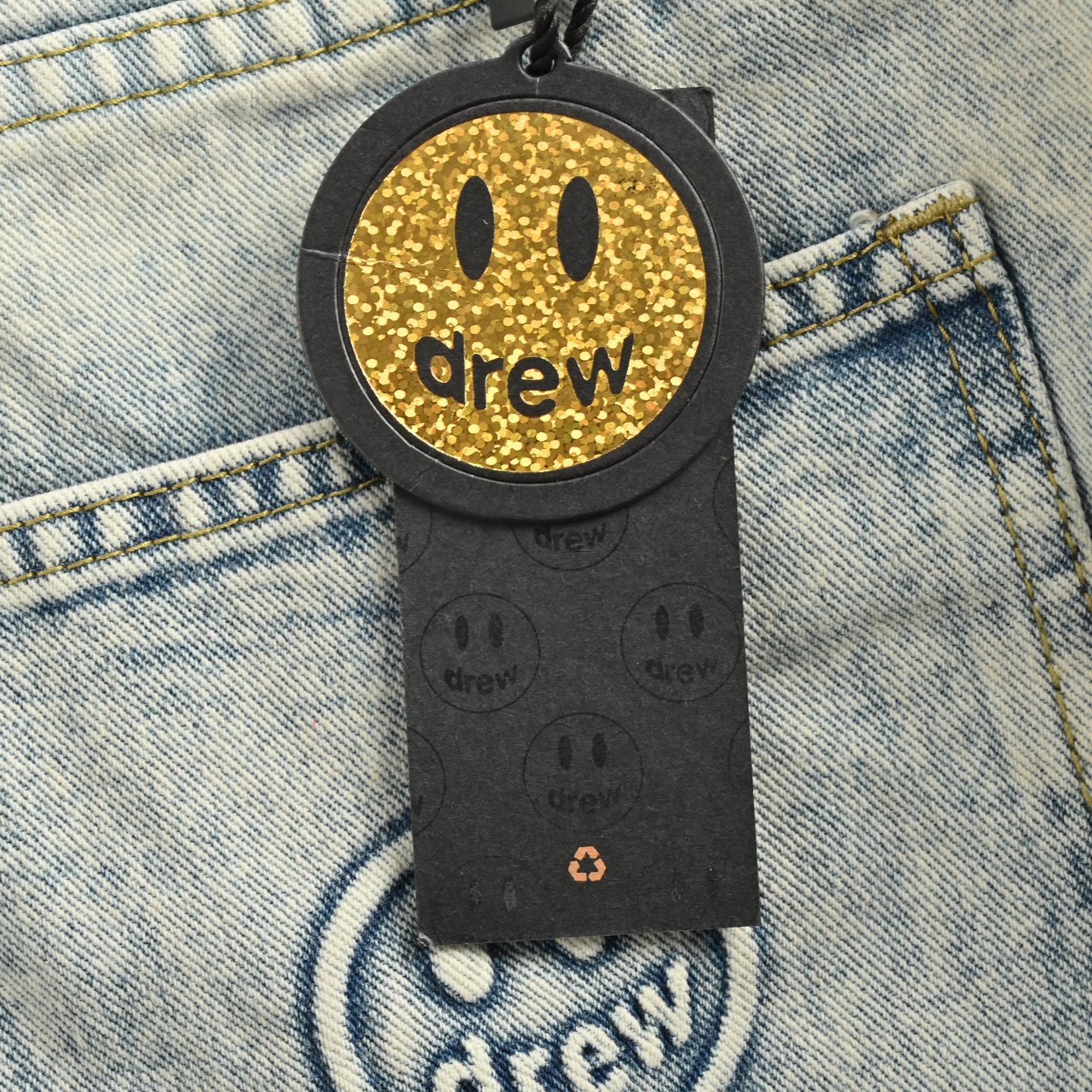 Drew House 笑脸数码图片贴布拼接牛仔裤