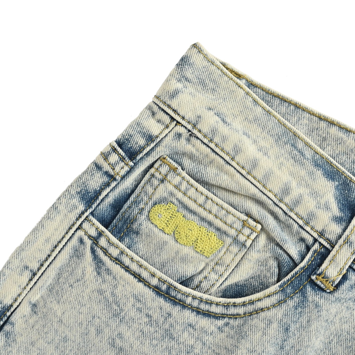 Drew House 笑脸数码图片贴布拼接牛仔裤