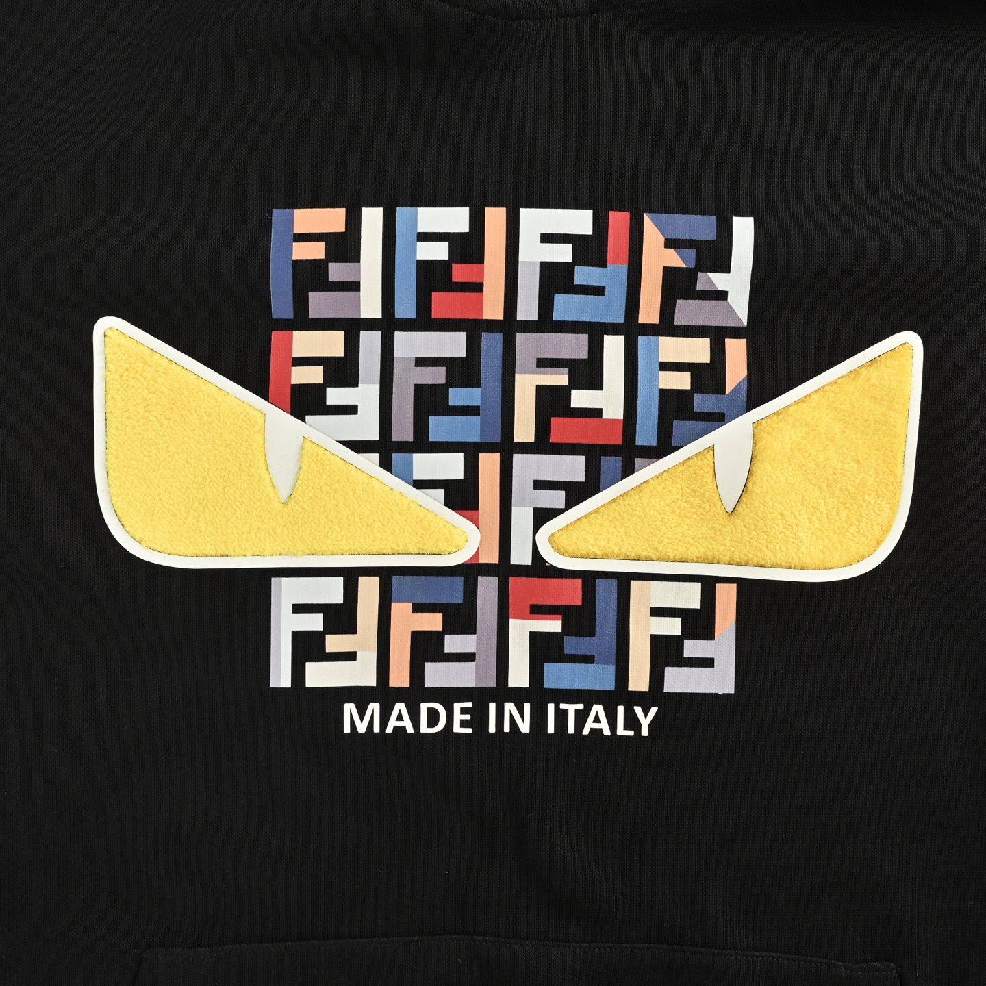 Fendi/芬迪 25Fw FF字母印花毛巾眼睛贴布连帽卫衣