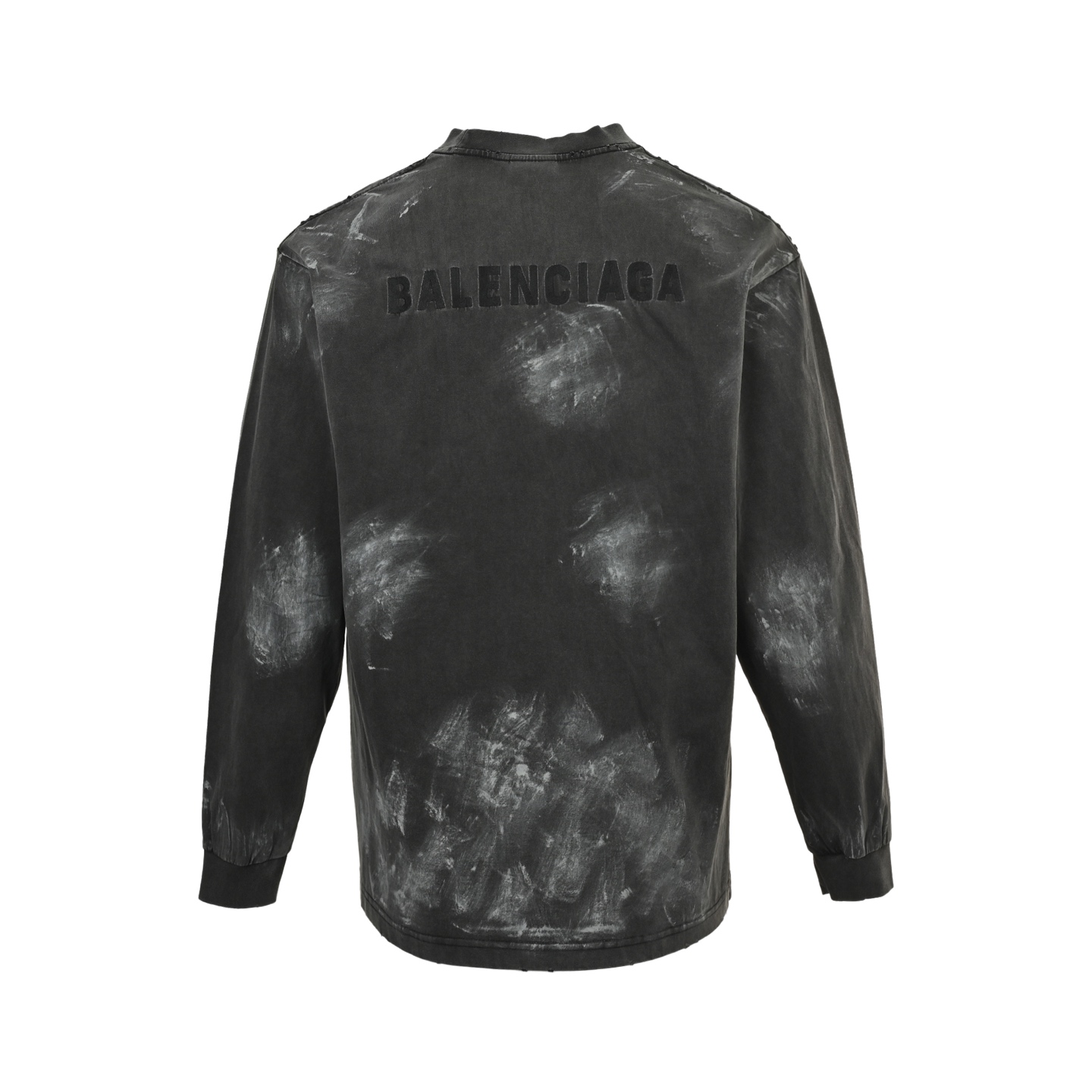 Balenciaga/巴黎世家 25Fw 油漆喷墨刺绣长袖T恤黑灰