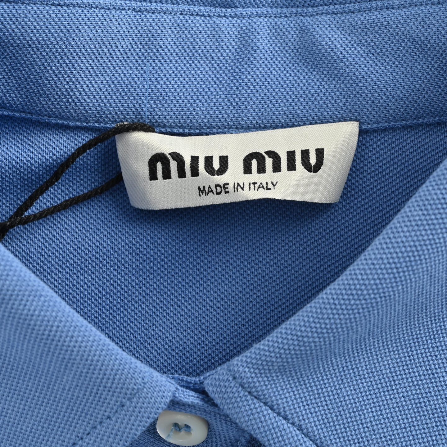 MiuMiu/缪缪 蓝色小标棉质珠地长袖衬衫-Chinese UA Cheap High Quatity Brand Clothes Bags handbags Sneakers wholesale wholesaler seller from China Factory suppliers Fashion Clothing Shoes best Quality Beautiful Price MiuMiu/缪缪 蓝色小标棉质珠地长袖衬衫