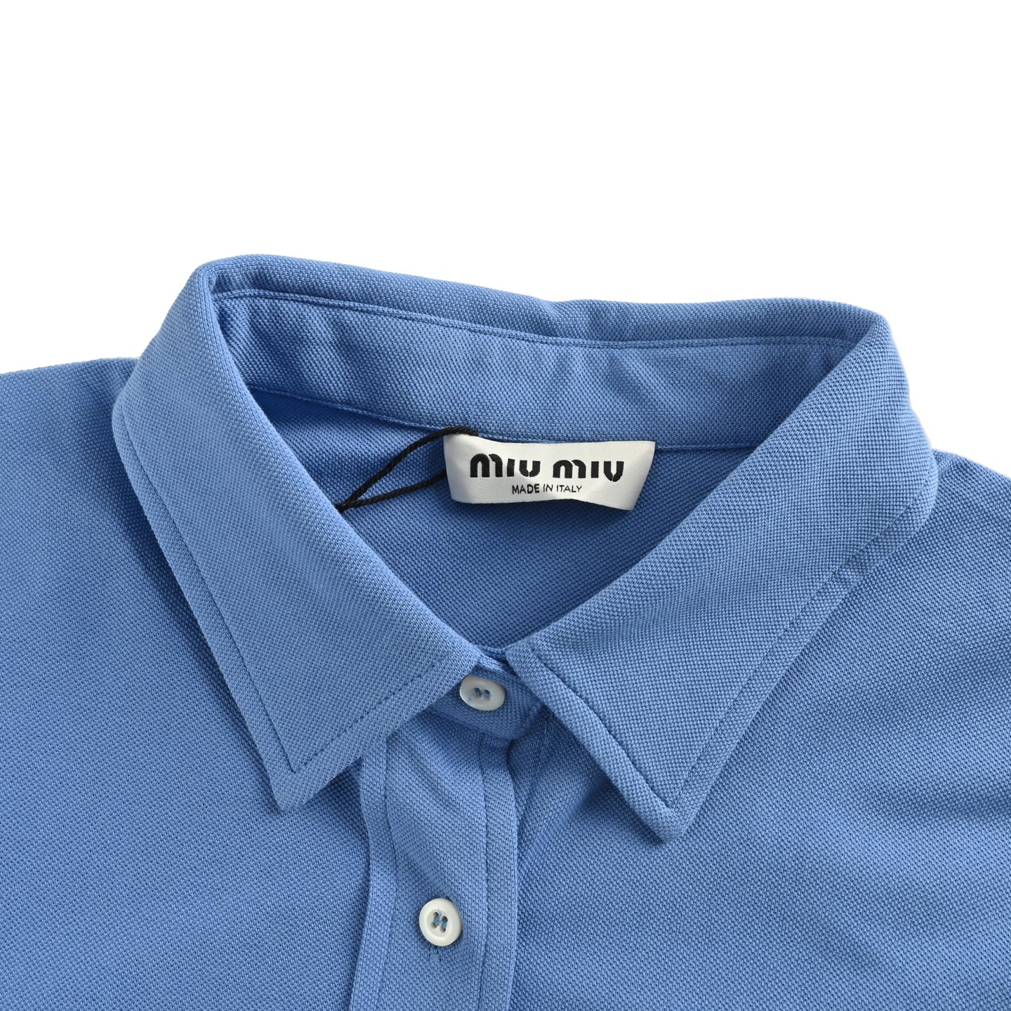 MiuMiu/缪缪 蓝色小标棉质珠地长袖衬衫-Chinese UA Cheap High Quatity Brand Clothes Bags handbags Sneakers wholesale wholesaler seller from China Factory suppliers Fashion Clothing Shoes best Quality Beautiful Price MiuMiu/缪缪 蓝色小标棉质珠地长袖衬衫