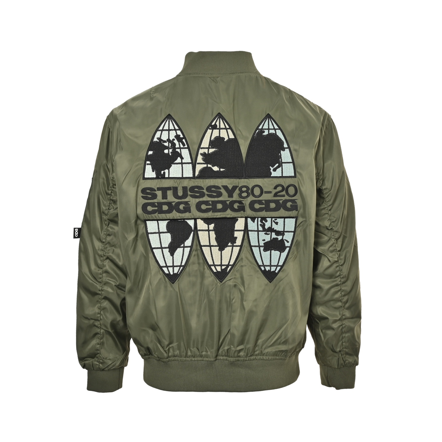 Stussy & CDG 联名款刺绣飞行夹克外套 Stussy x CDG MA1 JACKET 40周年联名地图限定款面料采用军绿绸缎尼龙 军绿色