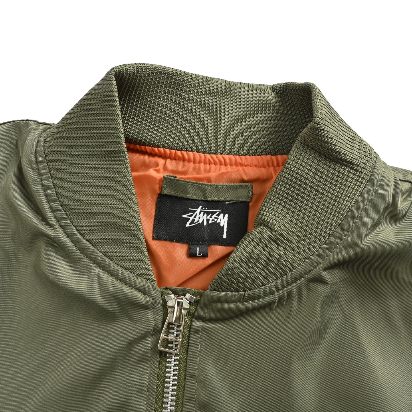 Stussy & CDG 联名款刺绣飞行夹克外套 Stussy x CDG MA1 JACKET 40周年联名地图限定款面料采用军绿绸缎尼龙 军绿色