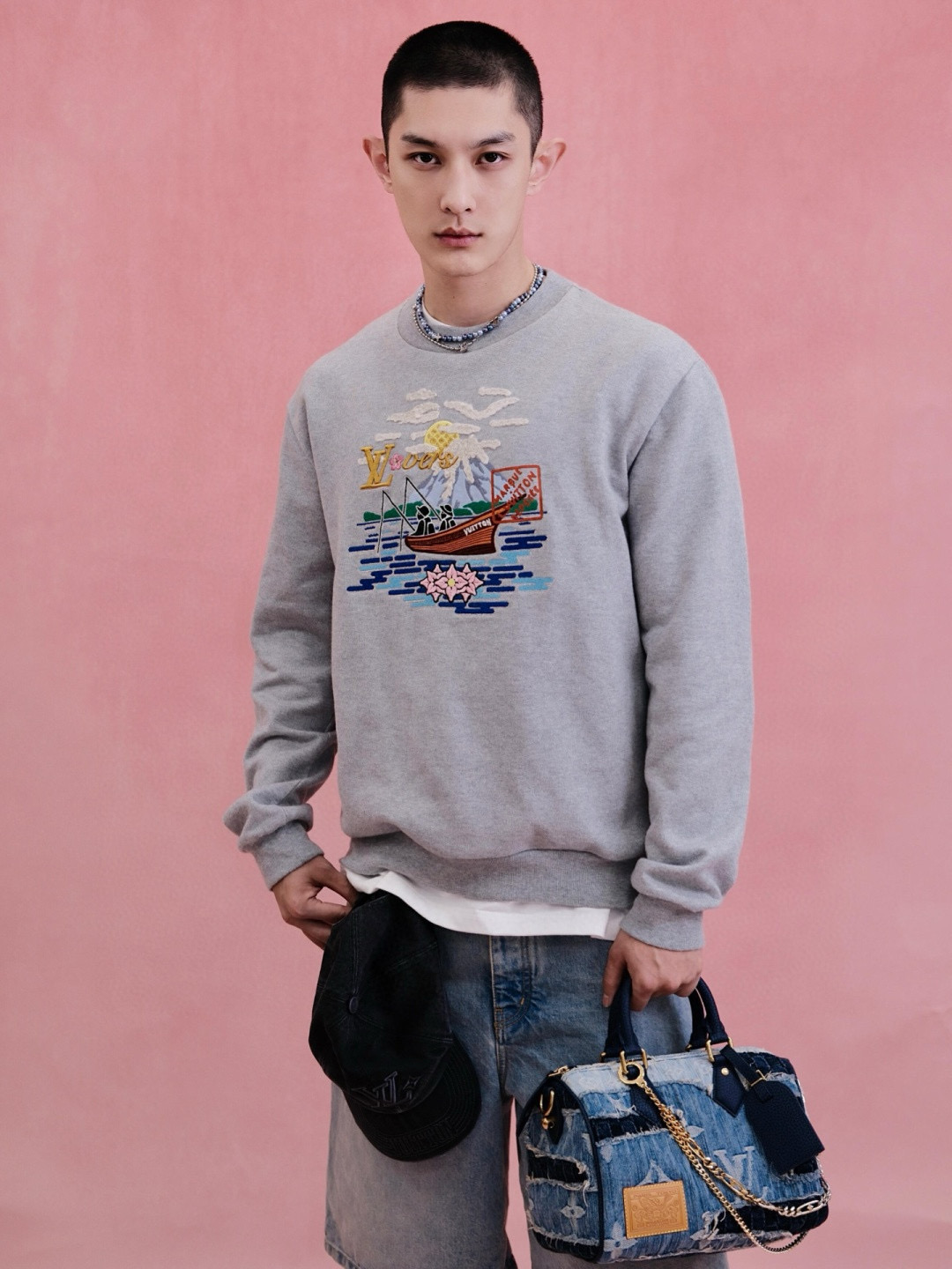 Louis Vuitton/路易威登 25Fw Nigo联名刺绣圆领卫衣上身效果#