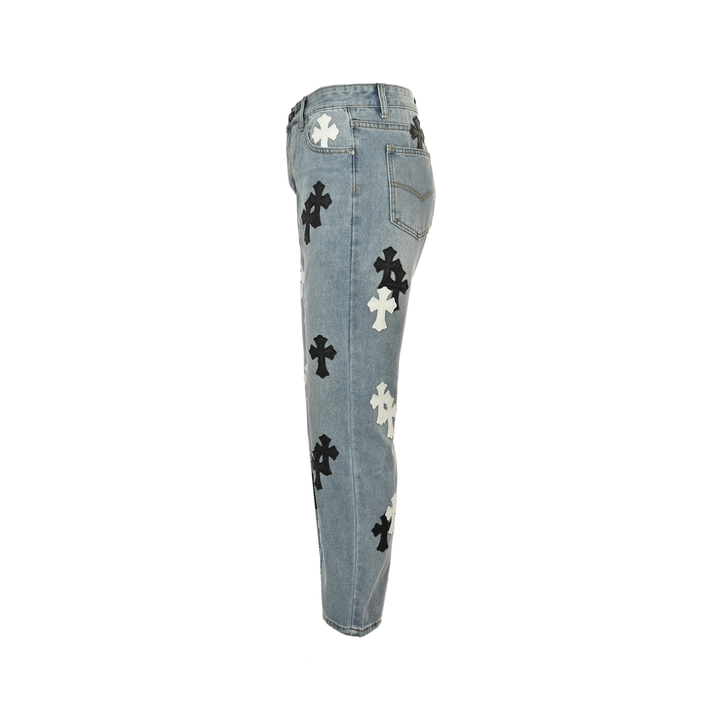 Chrome Hearts/克罗心 黑白十字架贴皮牛仔裤