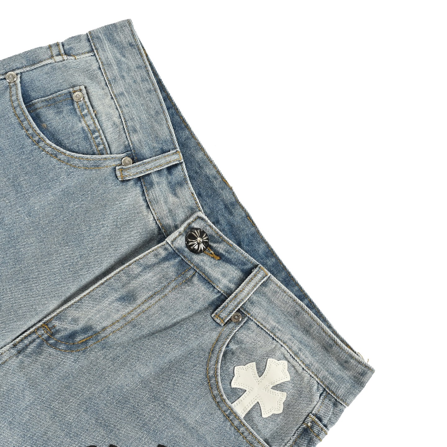 Chrome Hearts/克罗心 黑白十字架贴皮牛仔裤