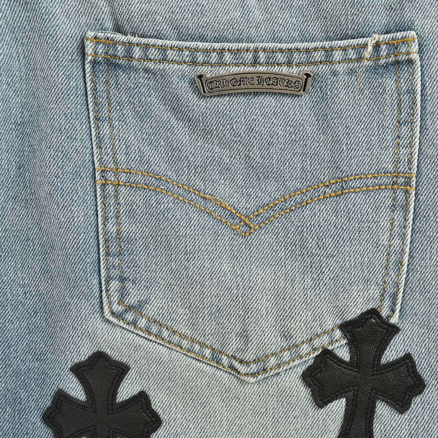 Chrome Hearts/克罗心 黑白十字架贴皮牛仔裤