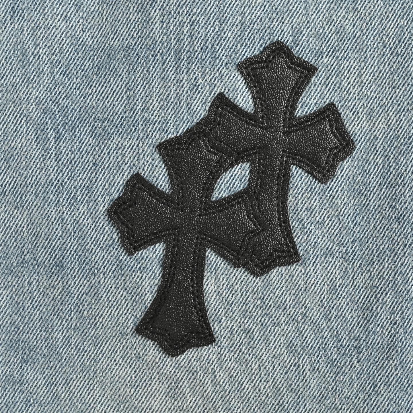 Chrome Hearts/克罗心 黑白十字架贴皮牛仔裤