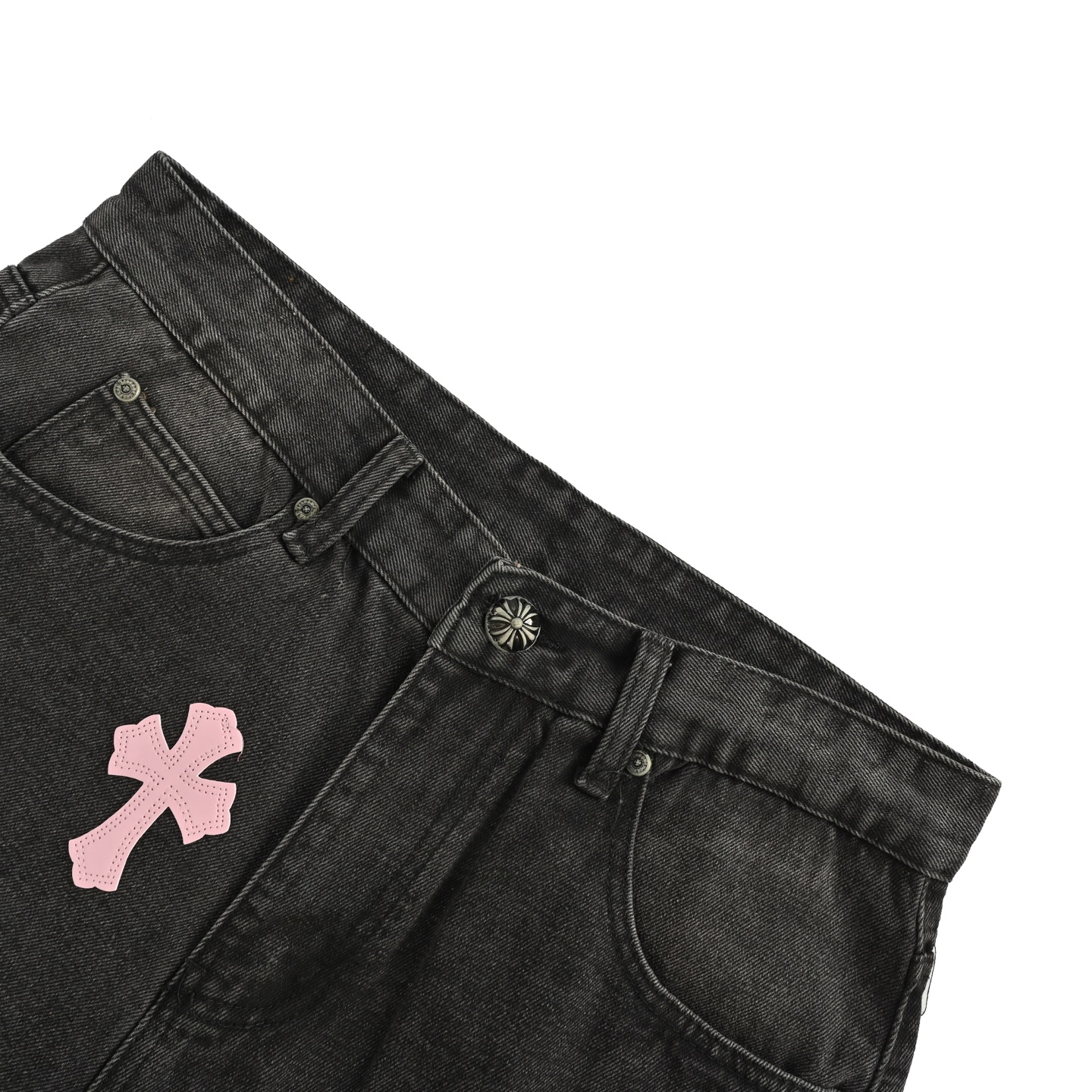 Chrome Hearts/克罗心 粉皮十字架贴皮牛仔裤