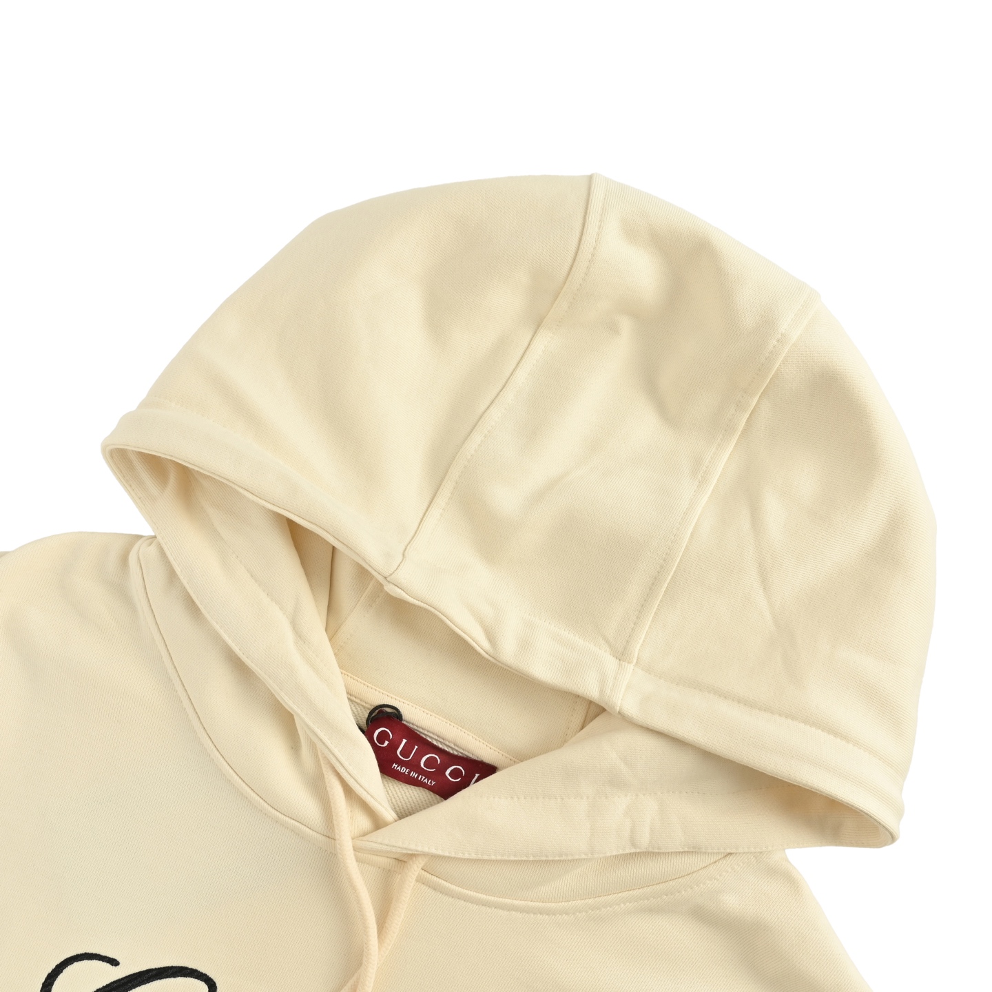 Gucci/古驰 25Fw 签名字母logo刺绣连帽卫衣 杏色 黑色