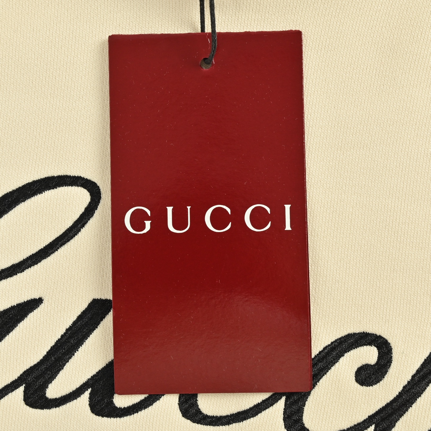 Gucci/古驰 25Fw 签名字母logo刺绣连帽卫衣 杏色 黑色