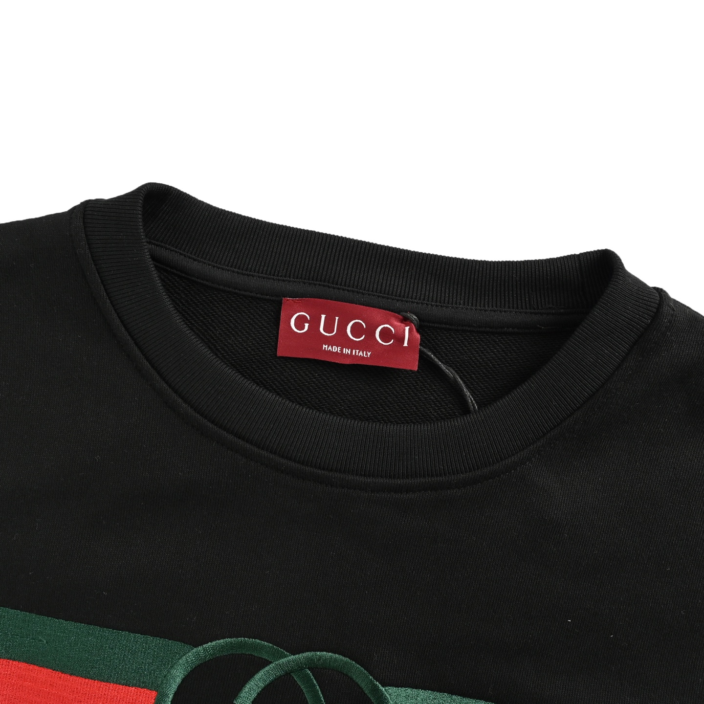 Gucci/古驰 红绿腰带logo刺绣圆领卫衣 杏色 黑色