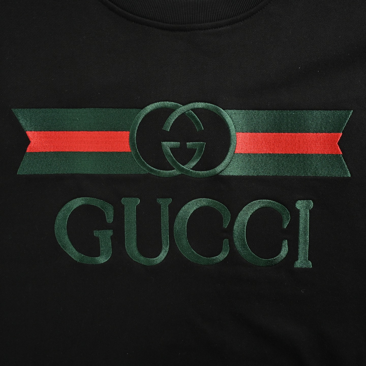 Gucci/古驰 红绿腰带logo刺绣圆领卫衣 杏色 黑色