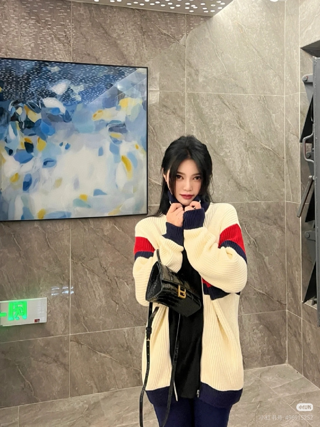 Gucci/古驰 25Fw 撞色条纹拉链针织外套上身效果#