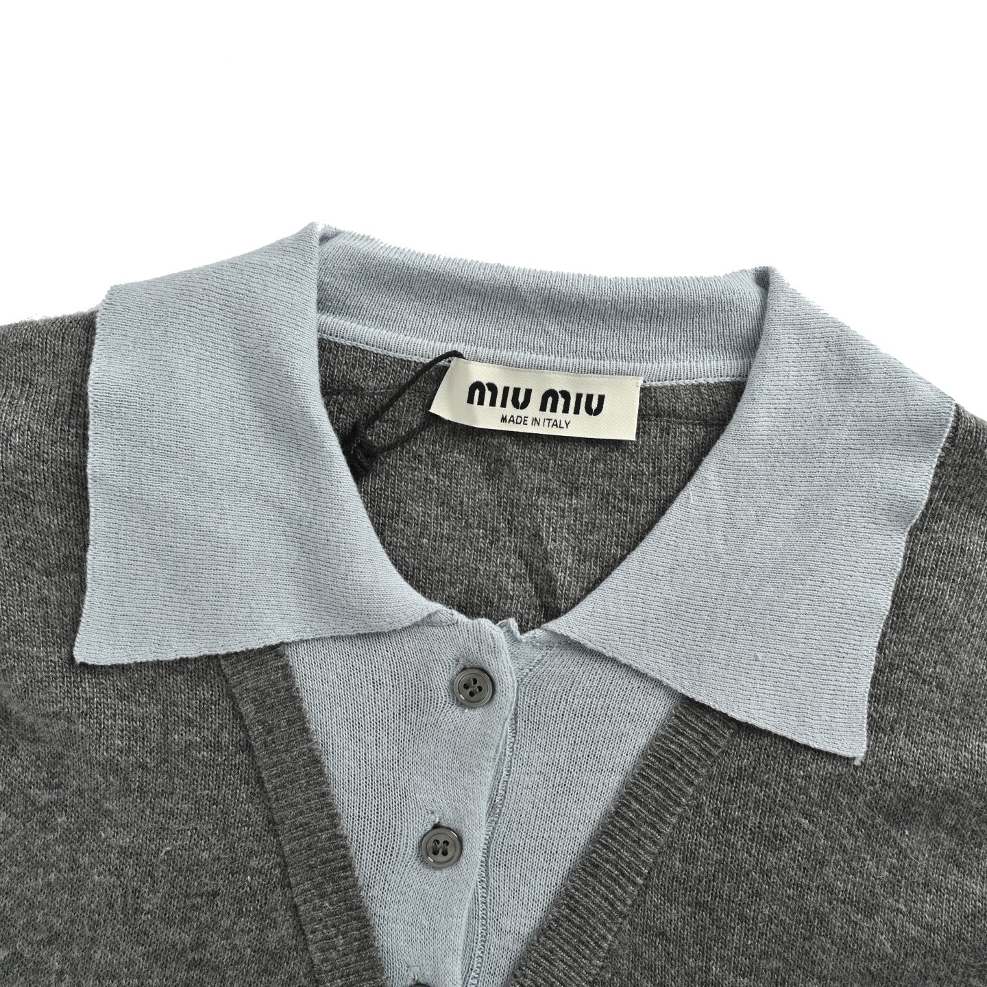 Miu Miu/缪缪 拼领假两件羊绒羊毛混纺POLO毛衣 Miu Miu/缪缪 拼领假两件羊绒羊毛混纺POLO毛衣