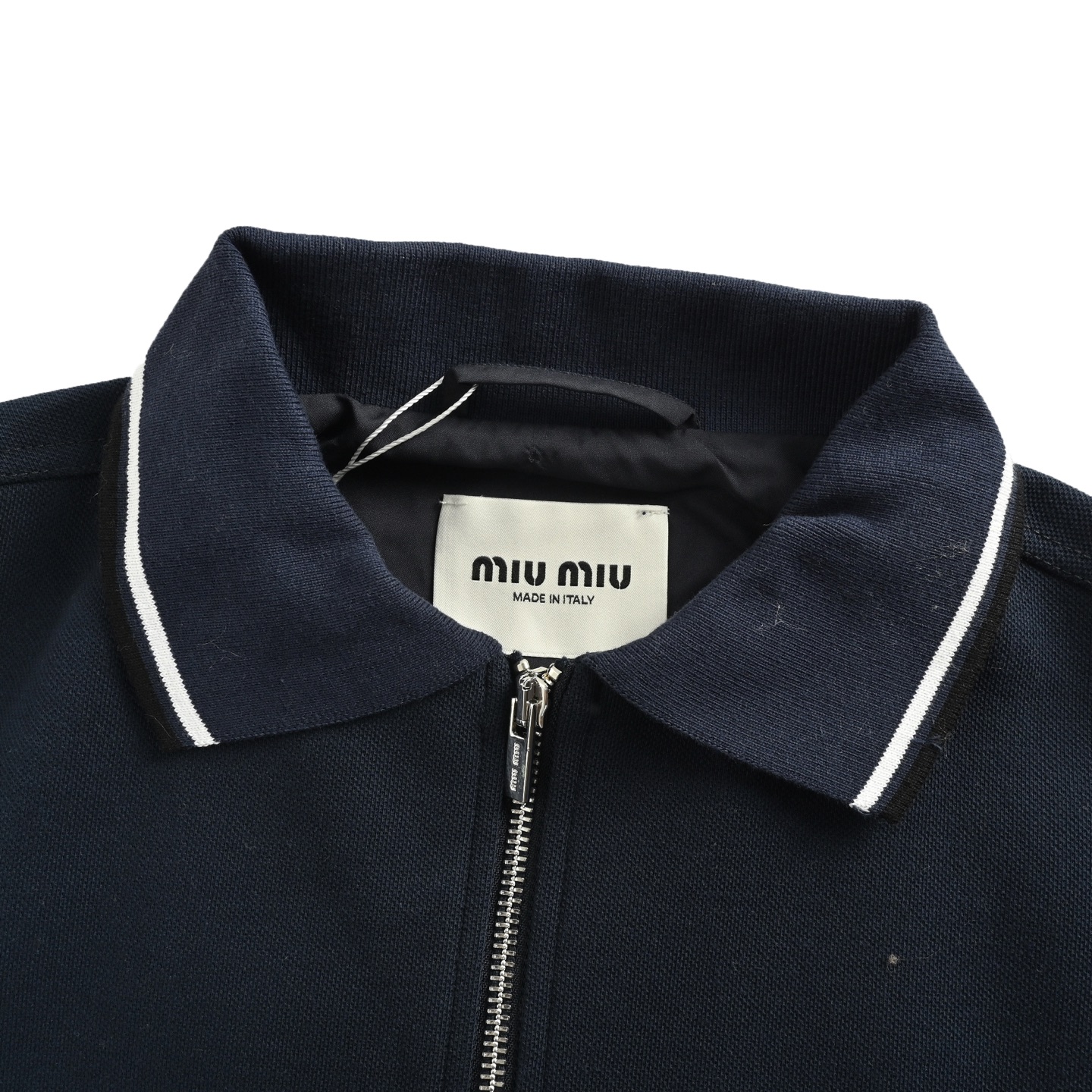 MiuMiu/缪缪 条纹领珠地棉字母拉链夹克外套 MiuMiu/缪缪 条纹领珠地棉字母拉链夹克外套