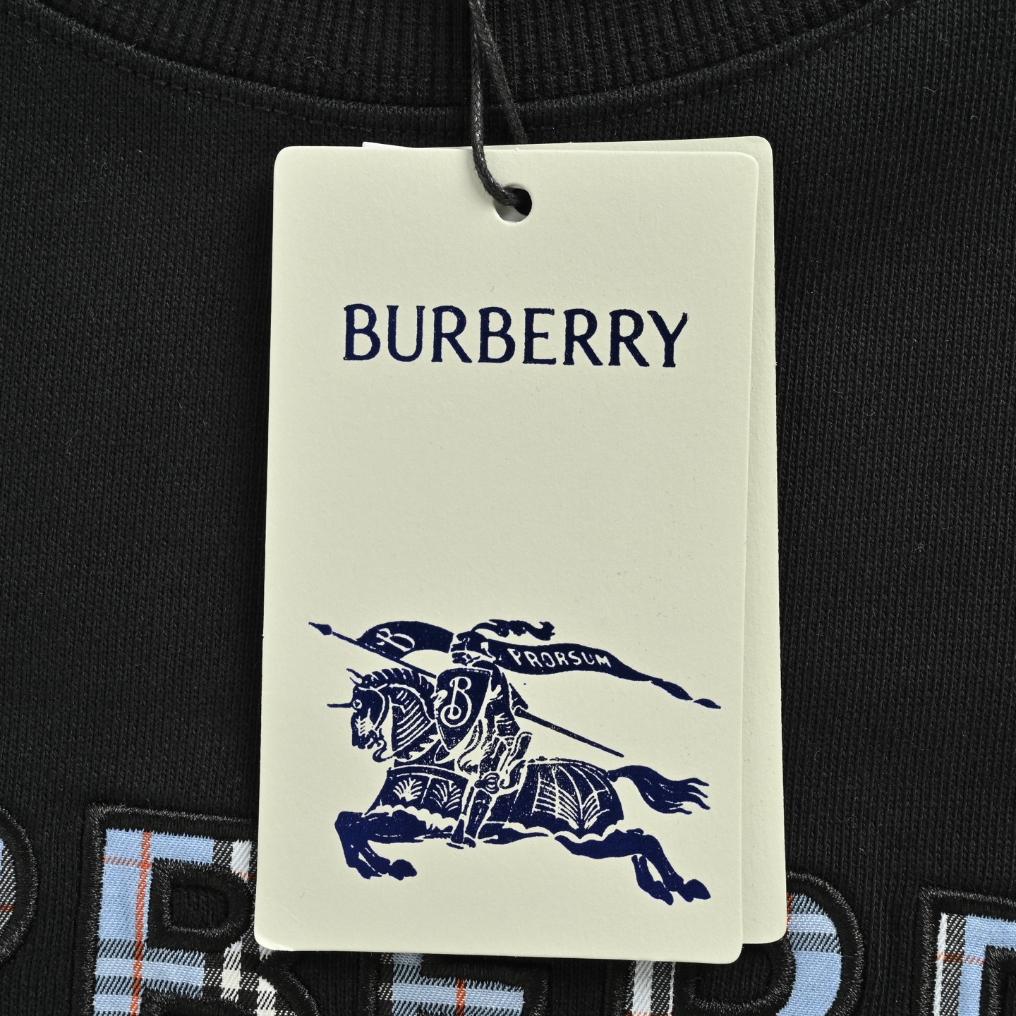 Burberry/巴宝莉 25Fw 蓝色格纹字母刺绣圆领卫衣