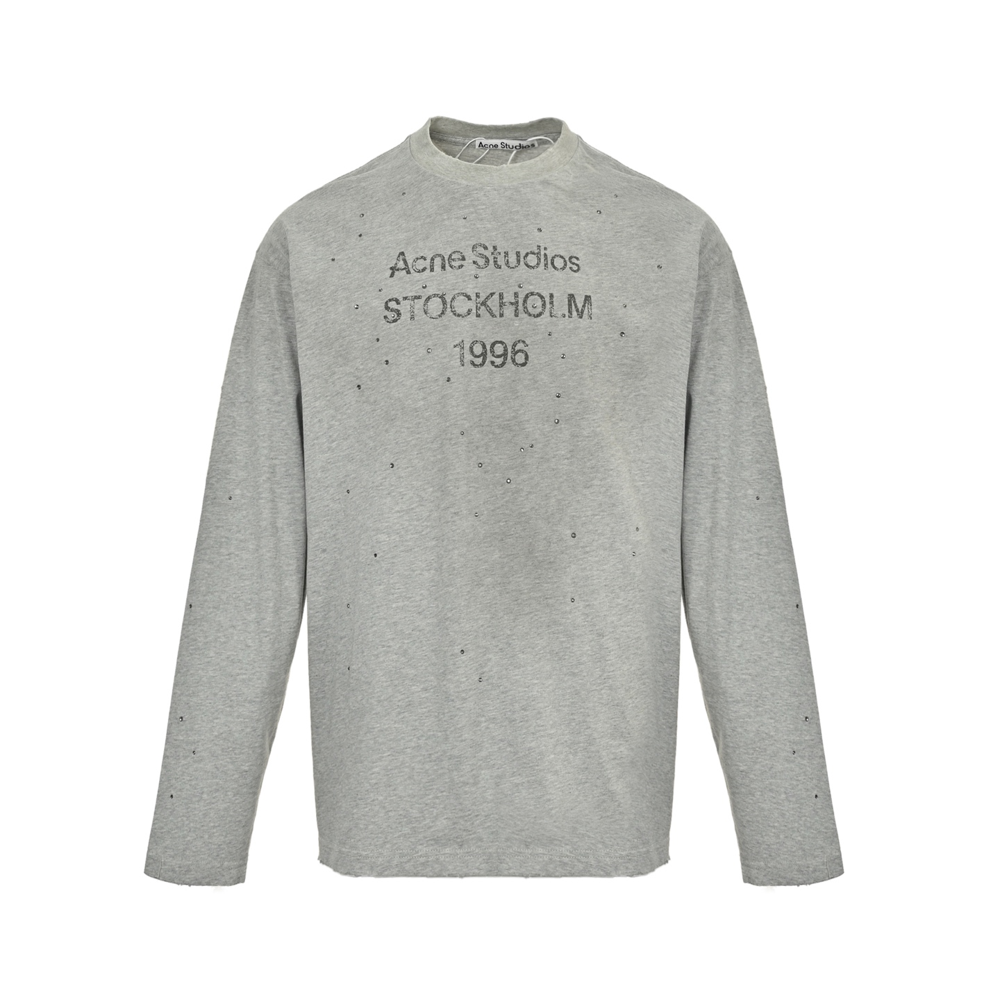 Acne Studio烫钻1996字母印花做旧长袖T恤