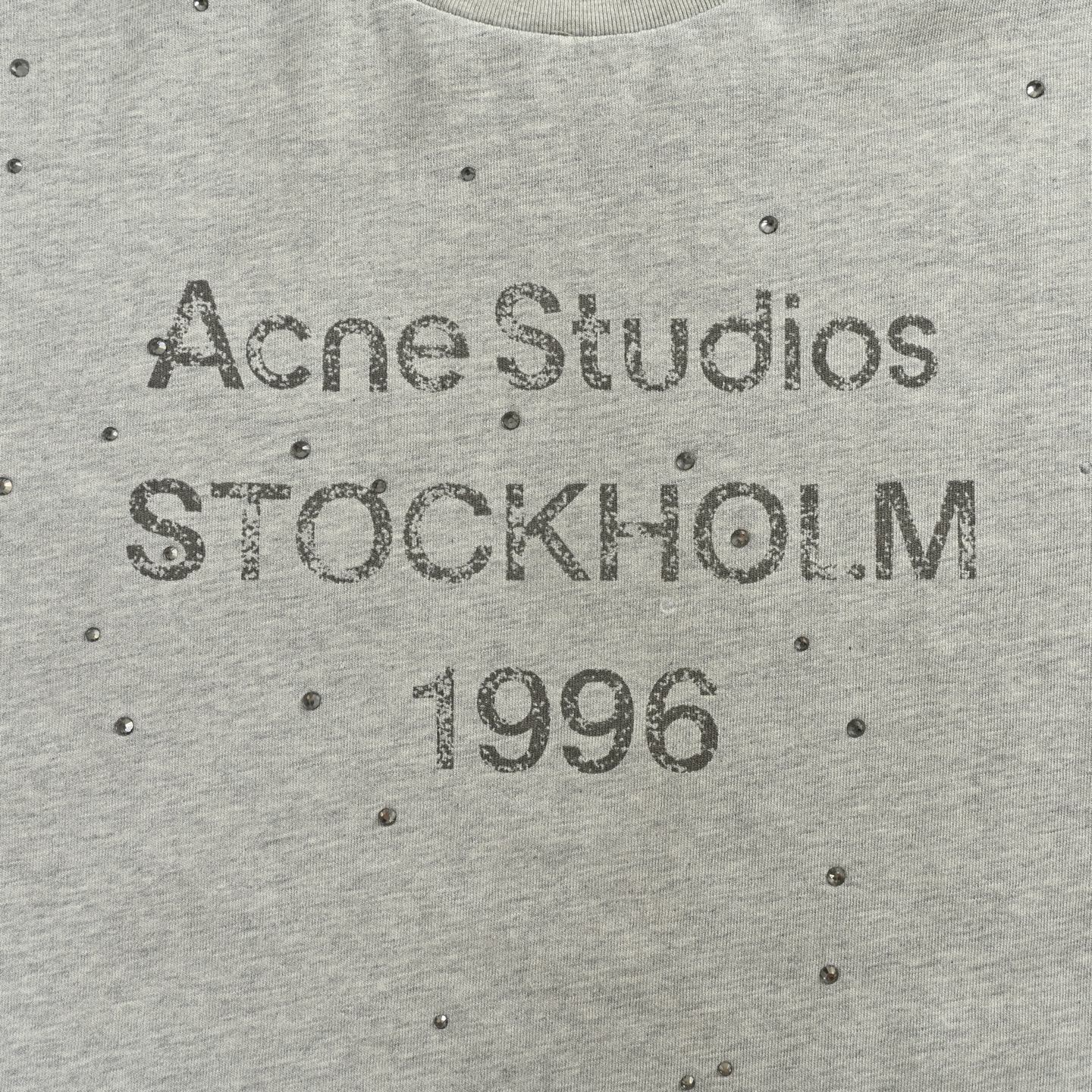 Acne Studio烫钻1996字母印花做旧长袖T恤
