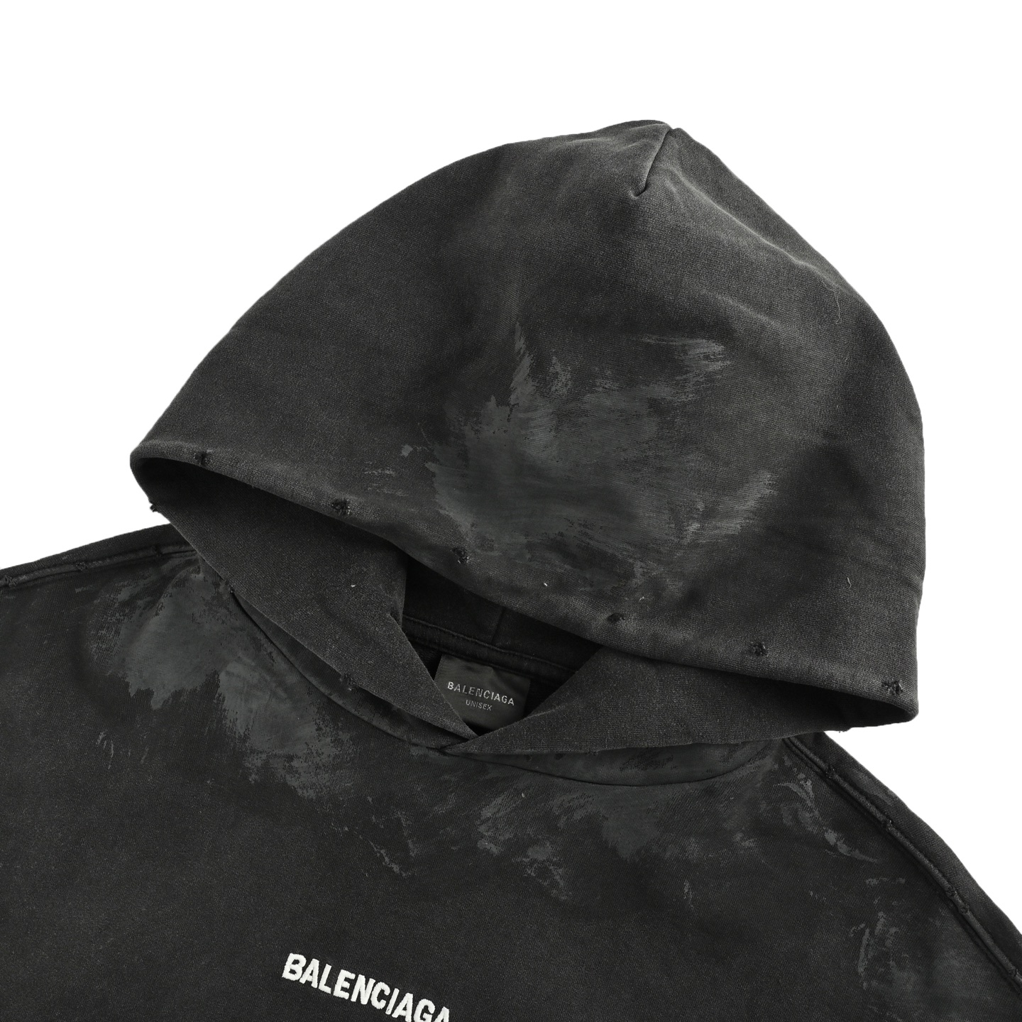 Balenciaga/巴黎世家 25Fw 油漆喷墨刺绣连帽卫衣 黑灰