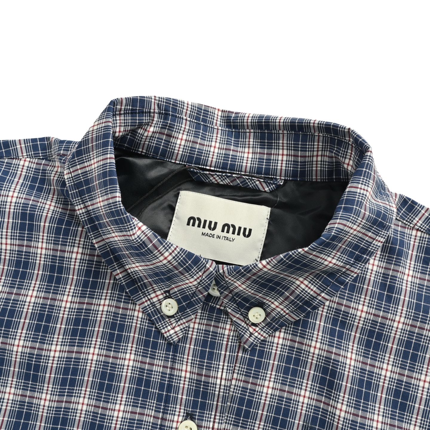 Miu Miu/缪缪 蓝格子束腰刺绣格纹夹克外套 Miu Miu/缪缪 蓝格子束腰刺绣格纹夹克外套