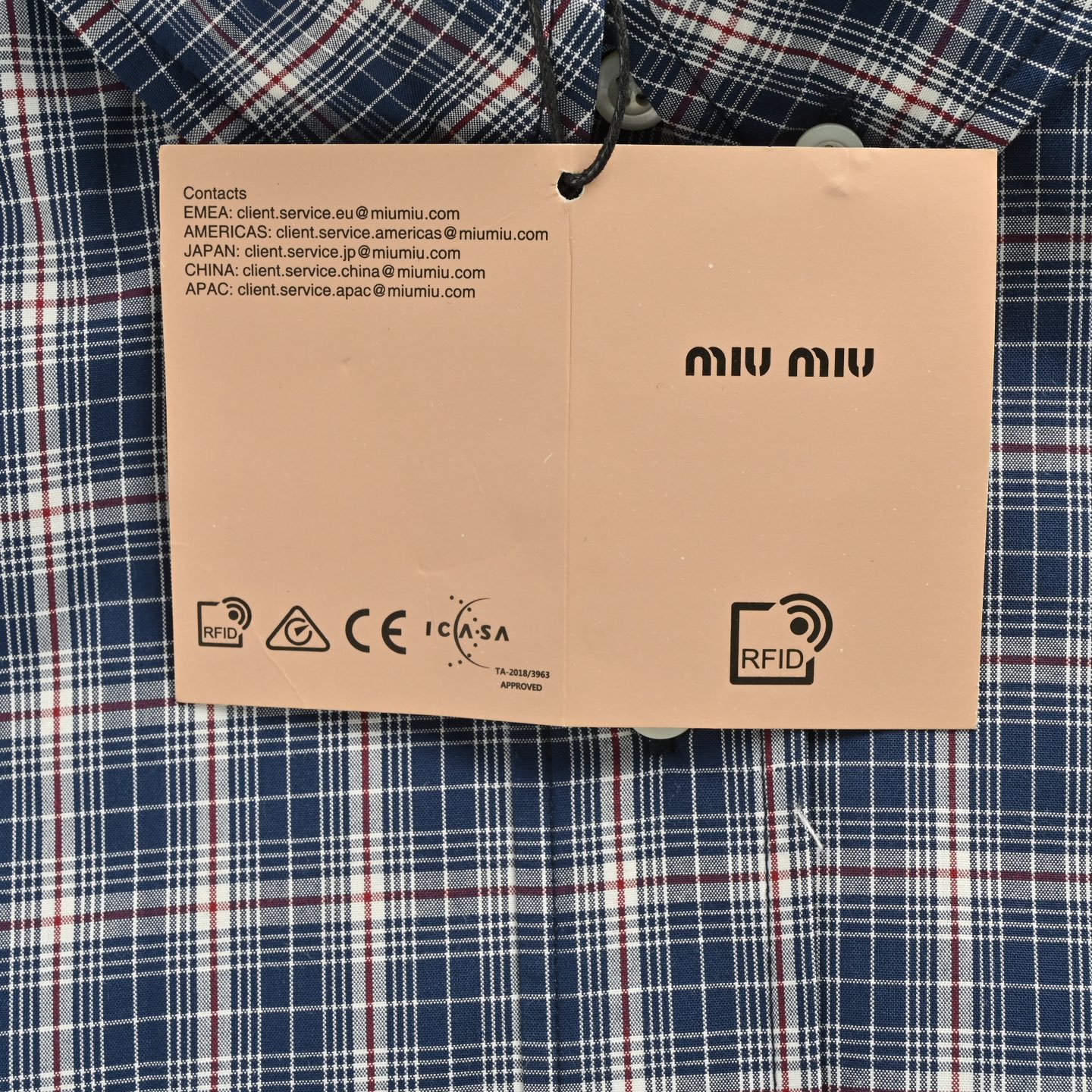 Miu Miu/缪缪 蓝格子束腰刺绣格纹夹克外套 Miu Miu/缪缪 蓝格子束腰刺绣格纹夹克外套