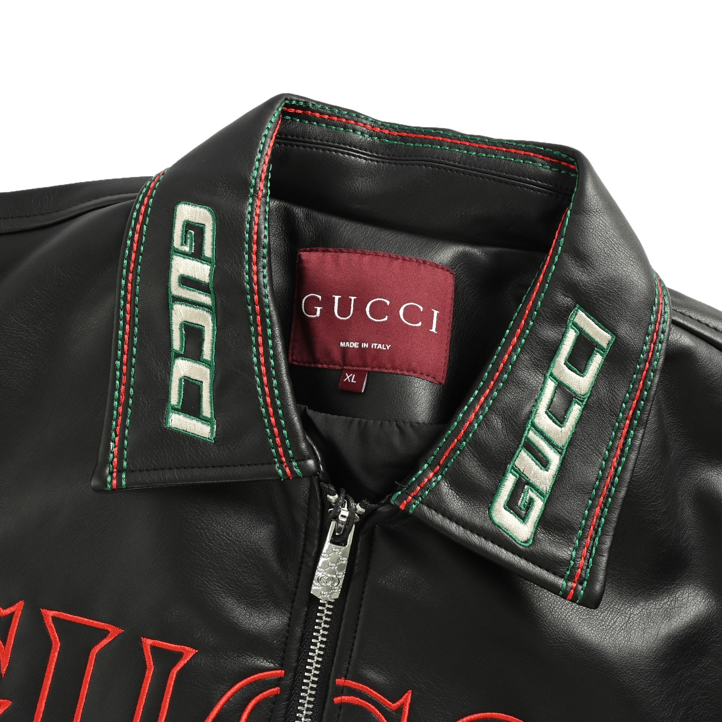 Gucci/古驰 25Fw 胸前字母logo刺绣皮衣夹克外套