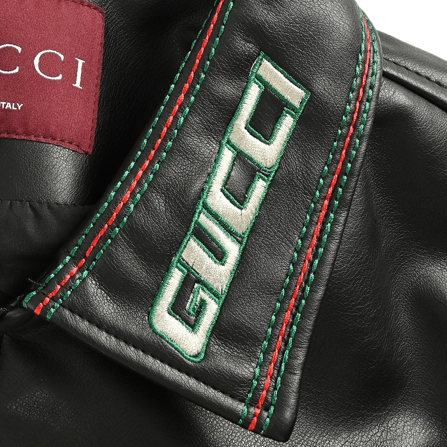 Gucci/古驰 25Fw 胸前字母logo刺绣皮衣夹克外套