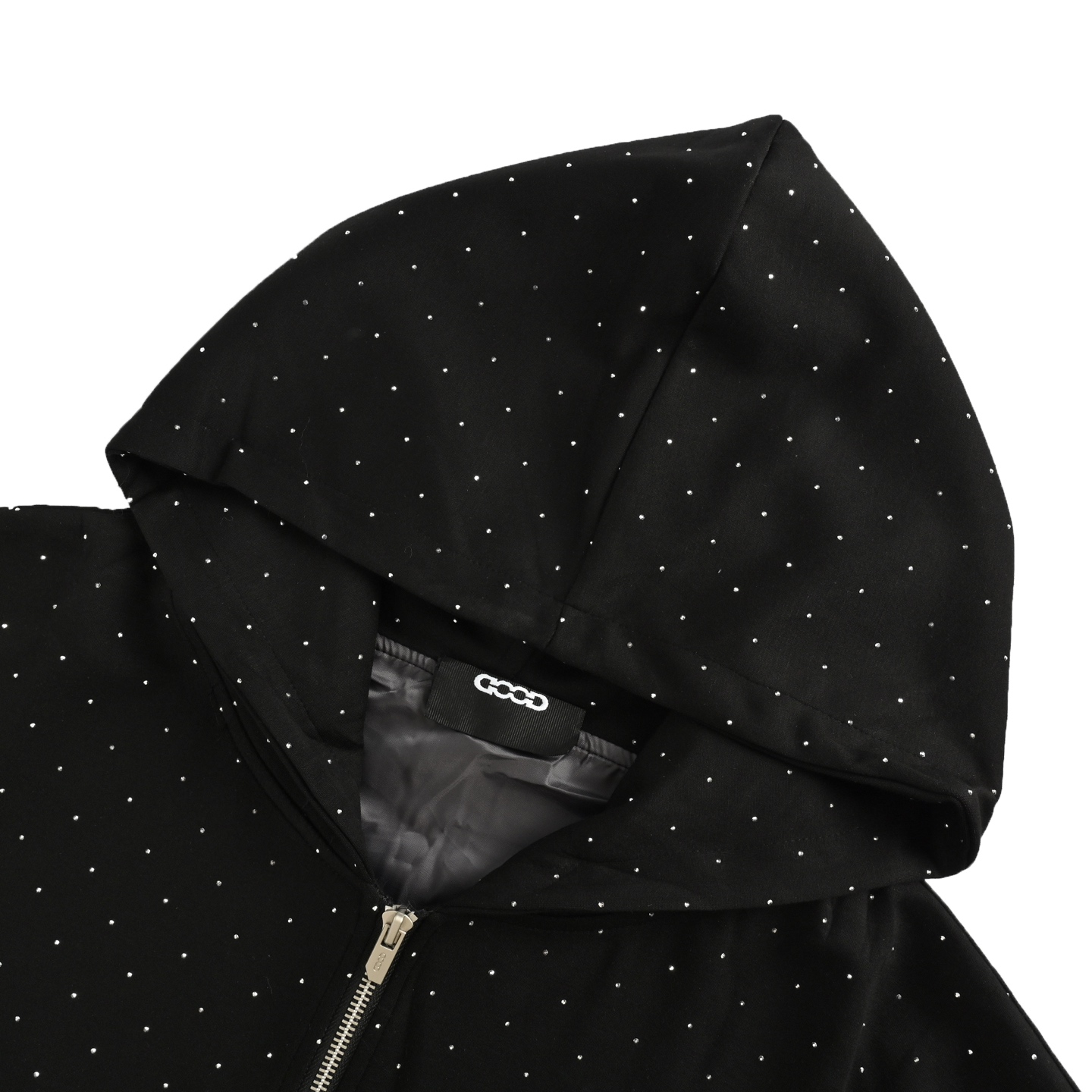 GOODBRAND 25Fw 闪银星空烫钻拉链连帽卫衣 黑 灰