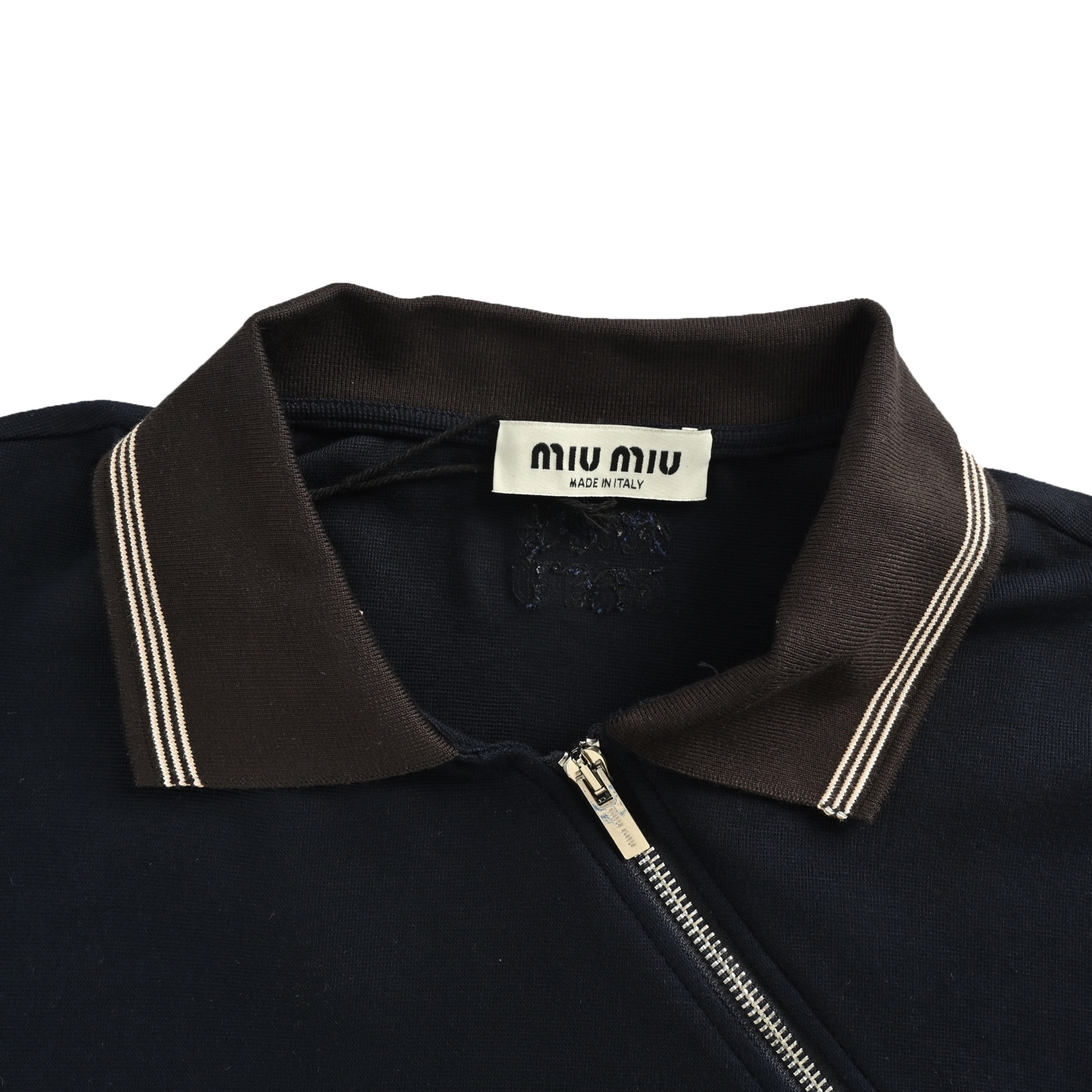 Miu Miu/缪缪 撞色斜拉链翻领卫衣