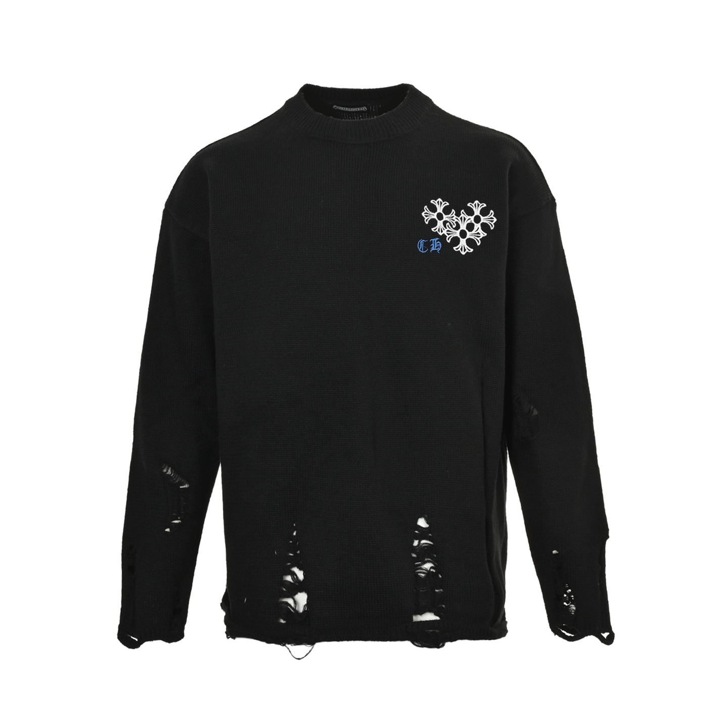 Chrome Hearts/克罗心 刺绣圆盘梵文十字架破洞毛衣 Chrome Hearts/克罗心 刺绣圆盘梵文十字架破洞毛衣