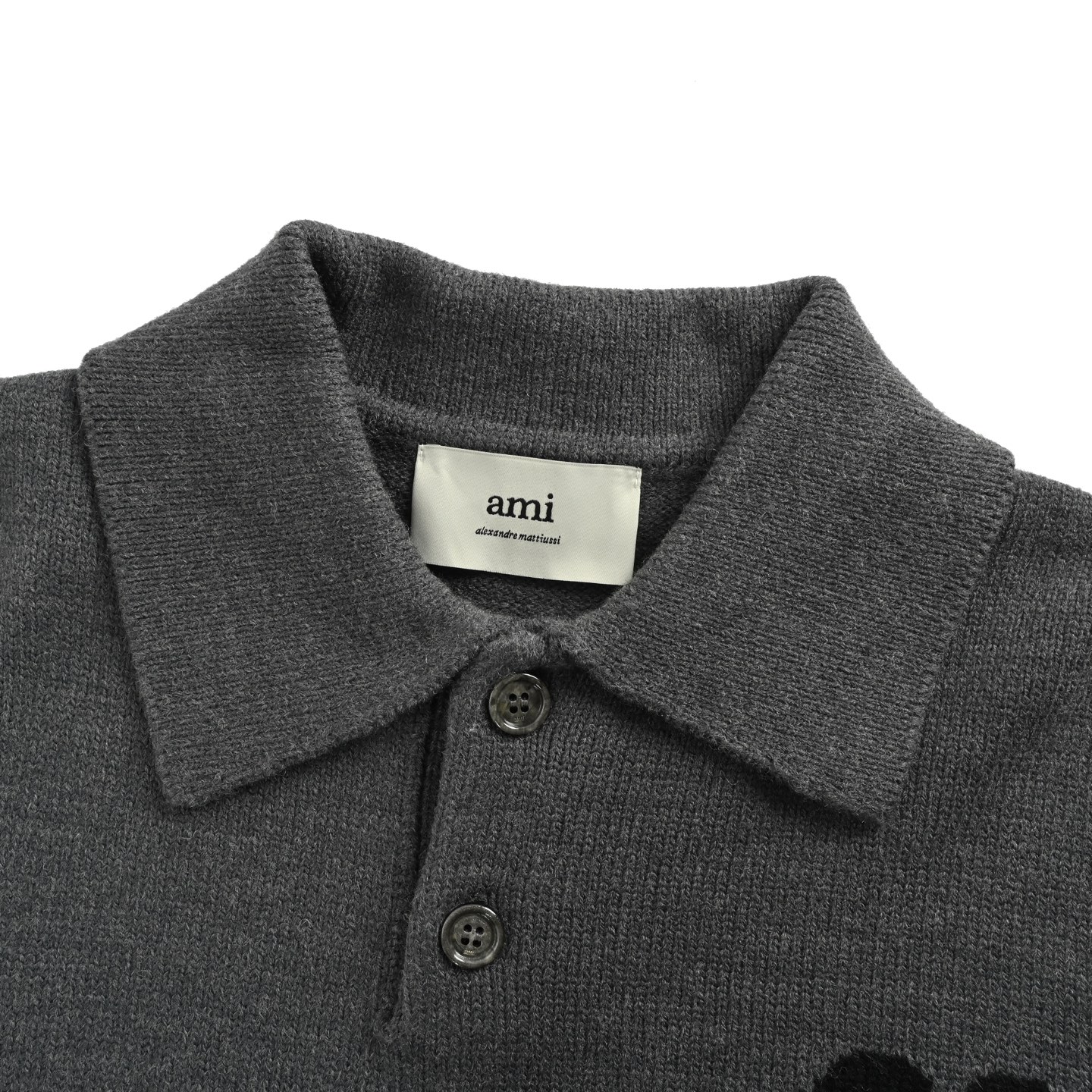 Ami 25Fw 爱心提花翻领Polo毛衣